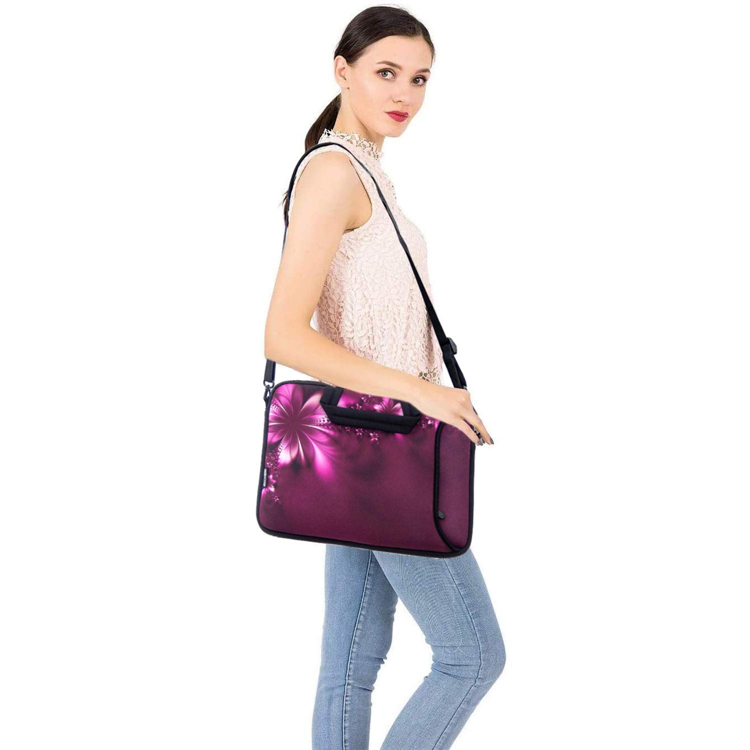 RICHEN 17 Inch Laptop Shoulder Bag - Durable Carrying Case for 15.6/16/17/17.3/17.4 Inch Laptops & Notebooks, Stylish Flowers Design, Perfect for Work, Travel & School