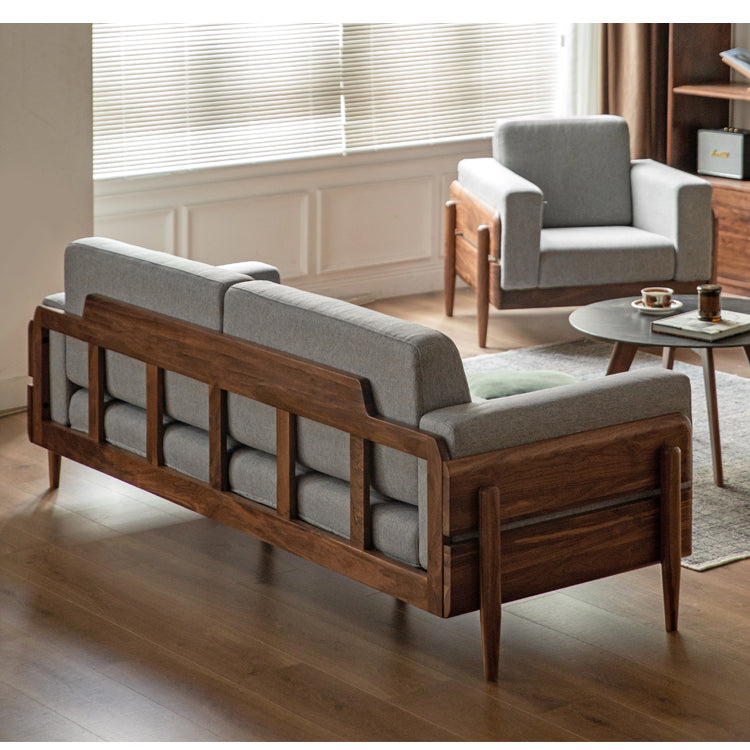 Premium Black Walnut Solid Wood Upholstered Fabric Sofa - Modern Living Room Furniture for Home, Office & Lounge Comfort