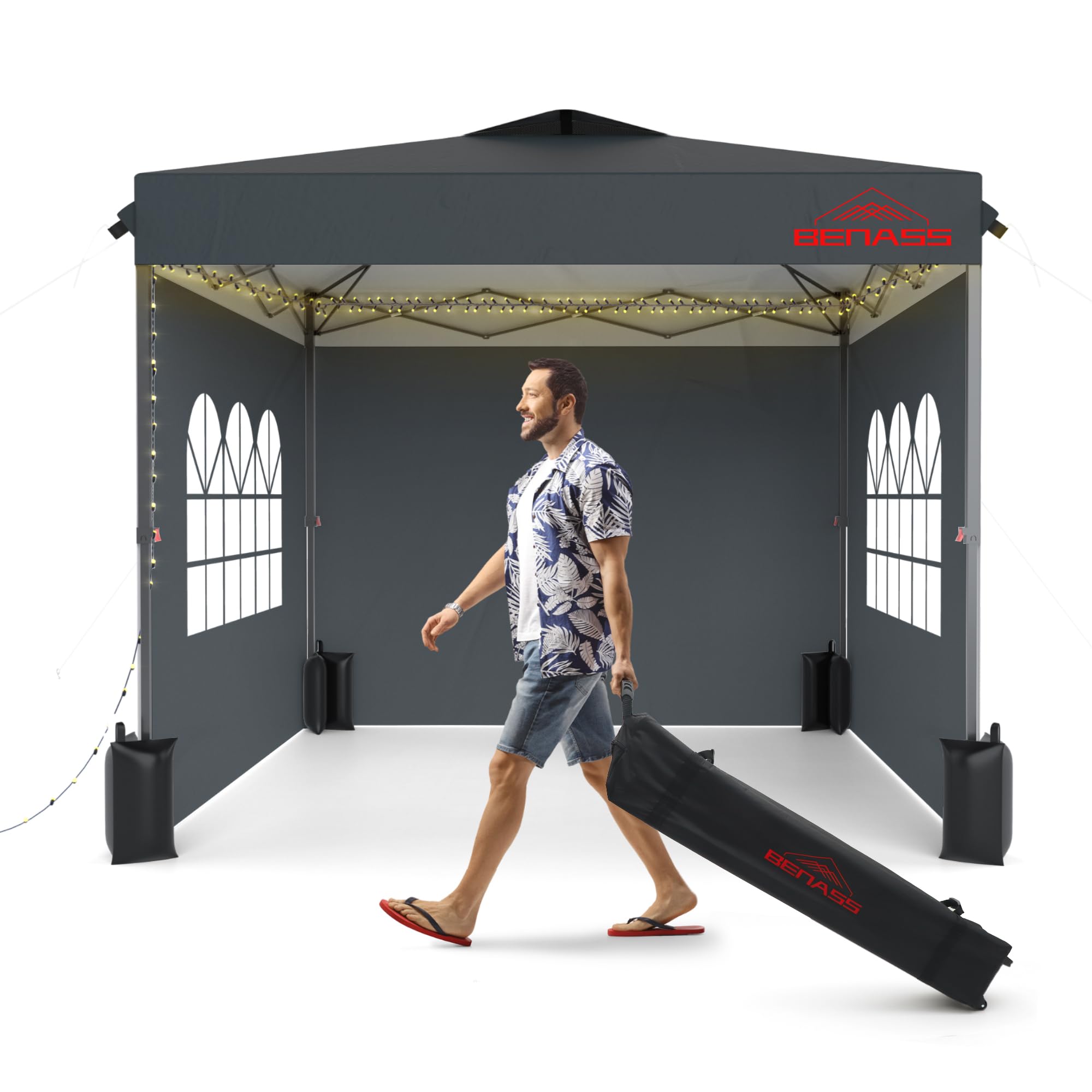 10x10 Pop Up Canopy Tent with Sidewalls - Heavy Duty Instant Shelter for Outdoor Events, Parties & Camping - Easy One-Person Setup in Grey - Perfect for Backyard BBQs, Farmers Markets & Beach Outings