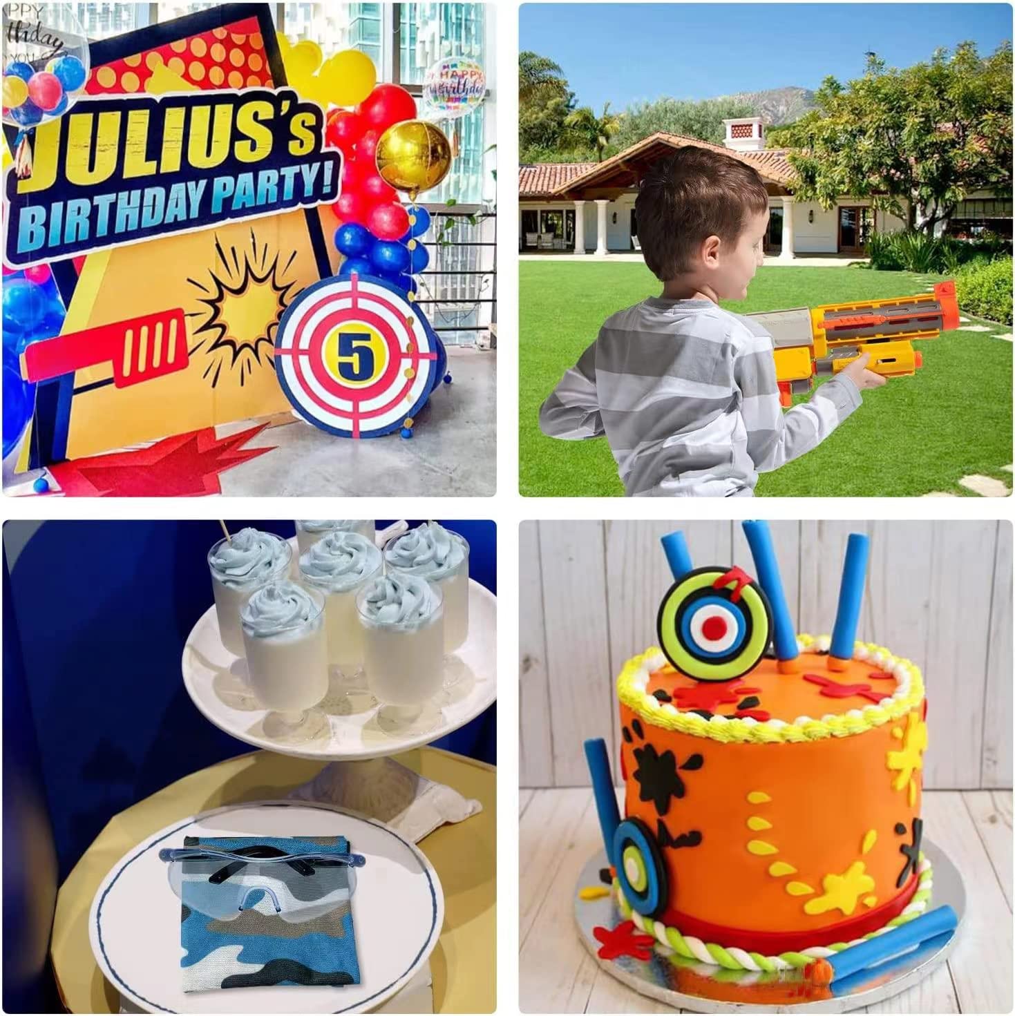 Nerf Party Supplies - 10 Pack Kids Birthday Party Guns, War Decorations, Face Masks, Glasses & 200 Foam Bullet Darts for Boys & Girls Team Battles | Perfect for Nerf Wars, Birthday Parties & Outdoor Play