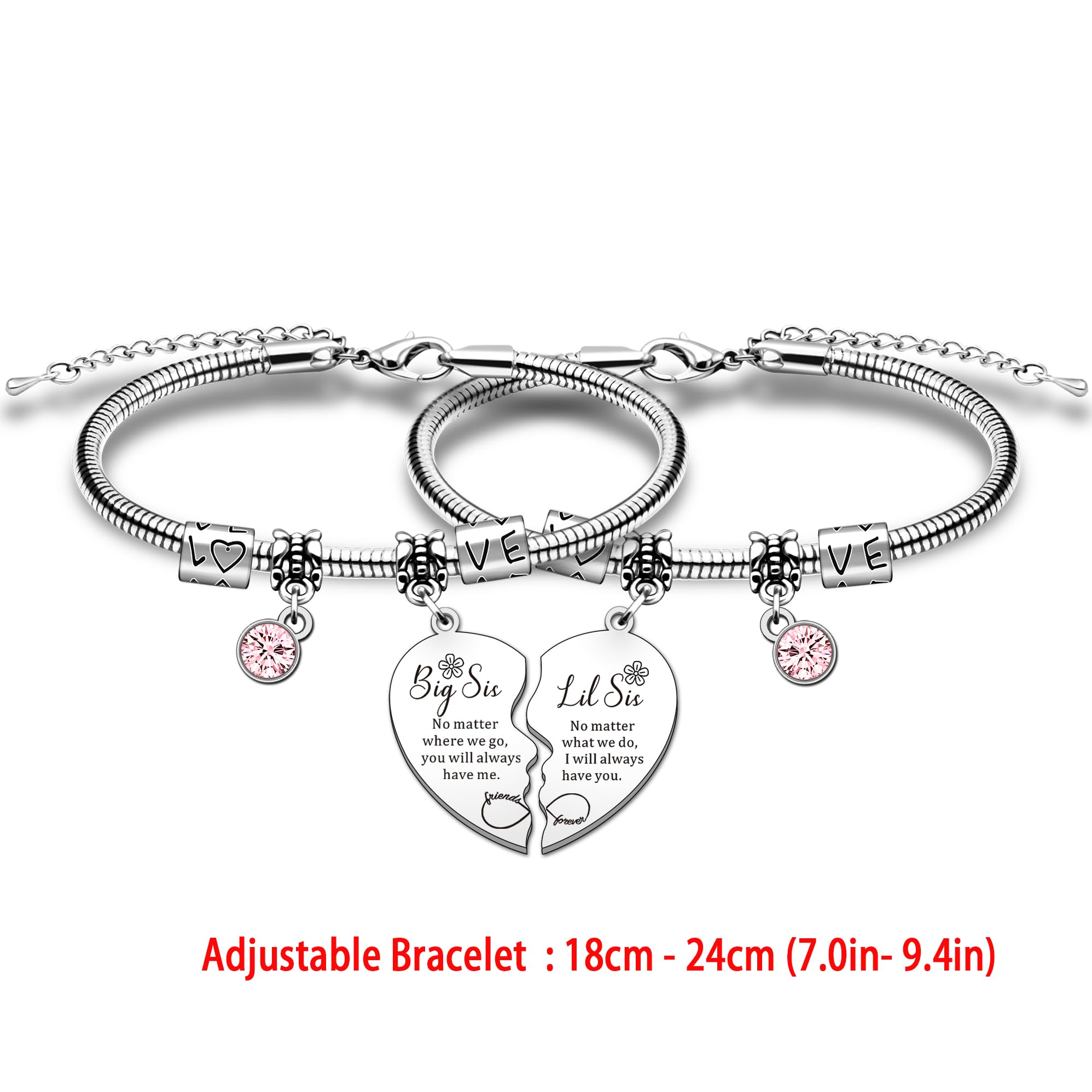 HULALA 2 Pcs Big Sis Little Sis Matching Heart Bracelets - Best Sister Birthday & Christmas Gifts - Cute Sister Jewelry for Long Distance Relationships - Perfect for Sibling Bonding, Family Reunions & Special Occasions