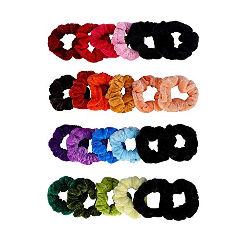 BBRATS Velvet Scrunchies Hair Ties for Women & Girls - 24 Pack Soft Elastic Hair Bands for Ponytails, Workouts & Everyday Use