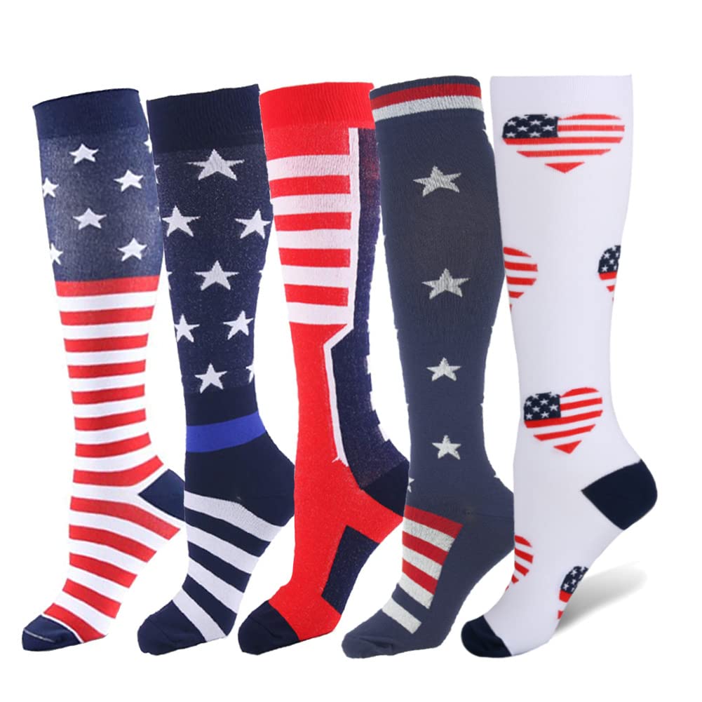 20-30 mmHg Copper Compression Socks for Women & Men - Knee High Athletic Support Socks for Running, Hiking, Sports & Travel - 5 Pairs Pack