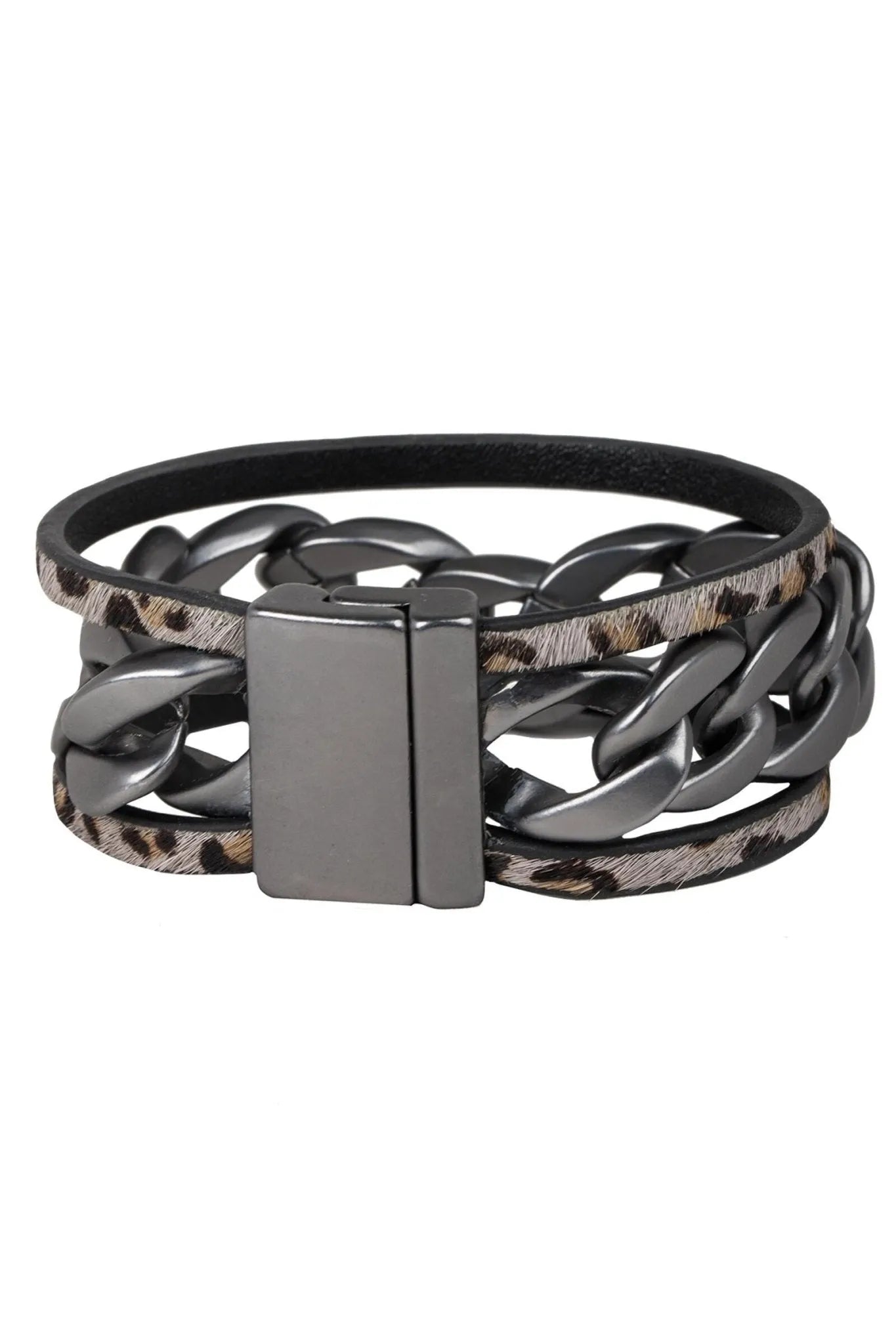 Stylish Metal Chain Link Leather Bracelet for Men & Women - Trendy Unisex Fashion Accessory for Casual Wear, Parties & Gifts