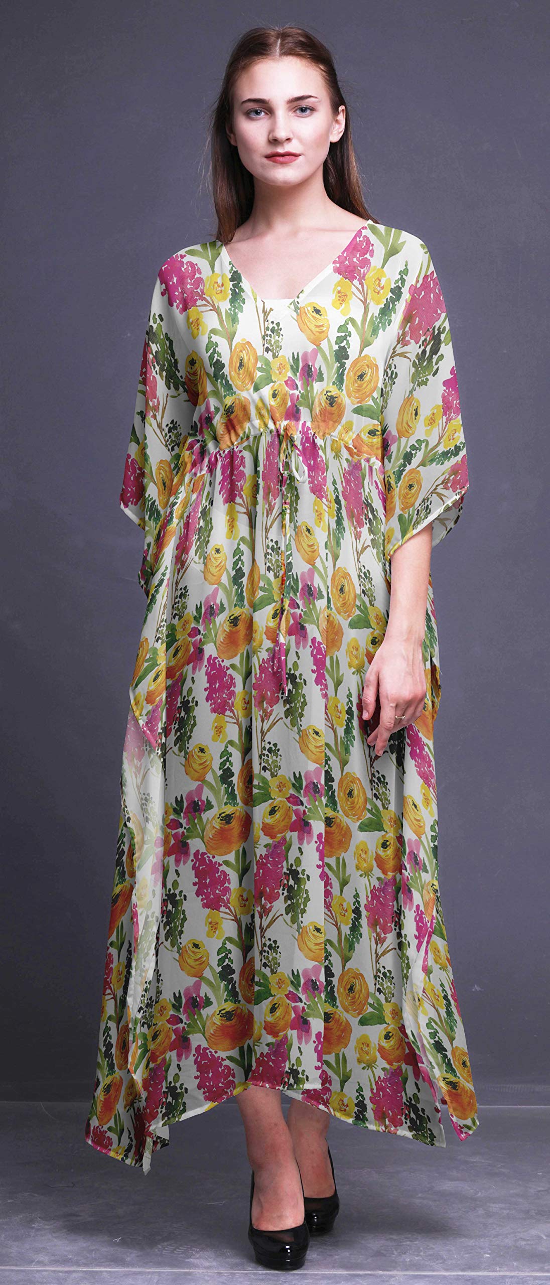 Bimba Beach Kaftan - Women's Flowy Maxi Dress Cover Up, Long Summer Kimono for Swimwear, Poolside, Vacation & Boho Fashion