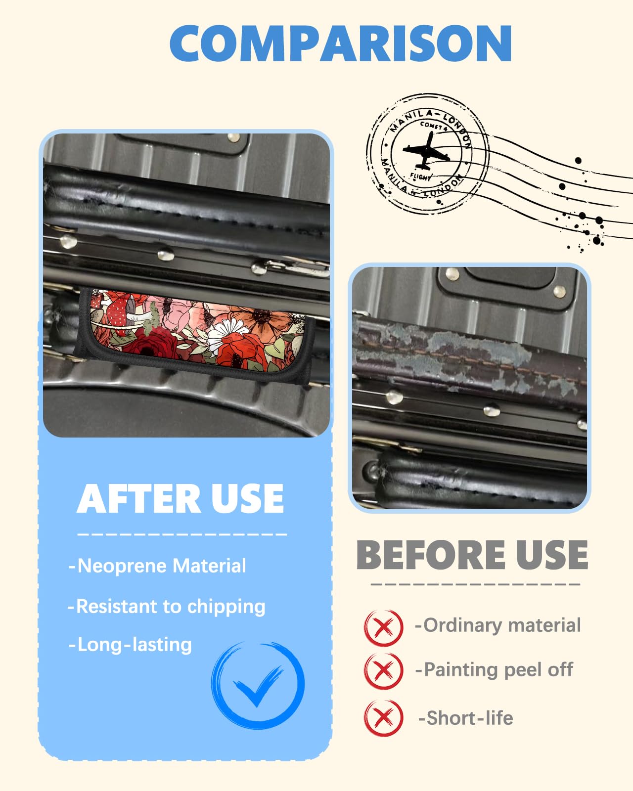 Slohif 3Pcs Luggage Handle Wrap - Neoprene Suitcase Identifier for Easy Airport Travel