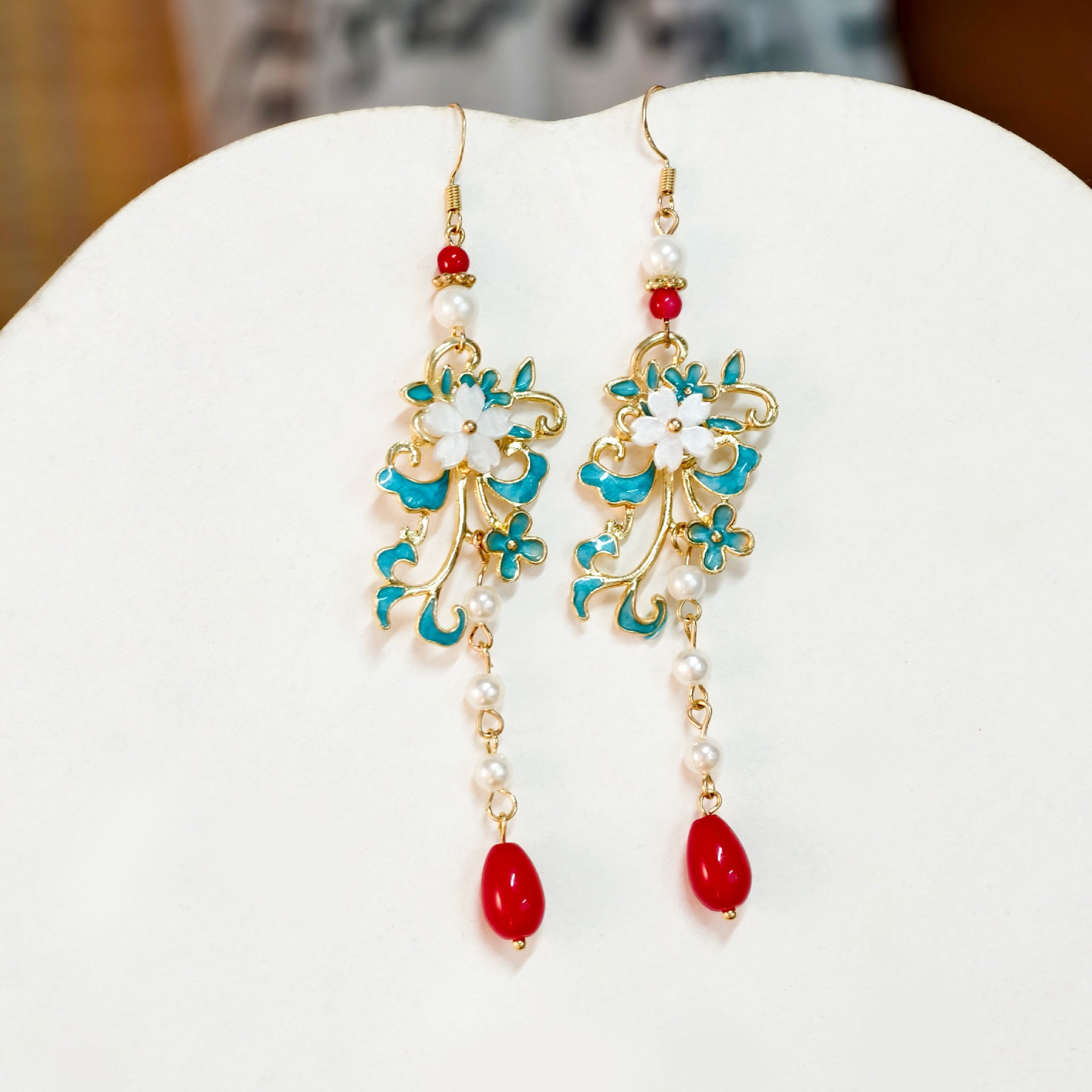 Alloy Flower Agate Drop Clip-On Dangle Earrings for Women - Boho Chic Handmade Jewelry for Parties, Weddings & Everyday Wear