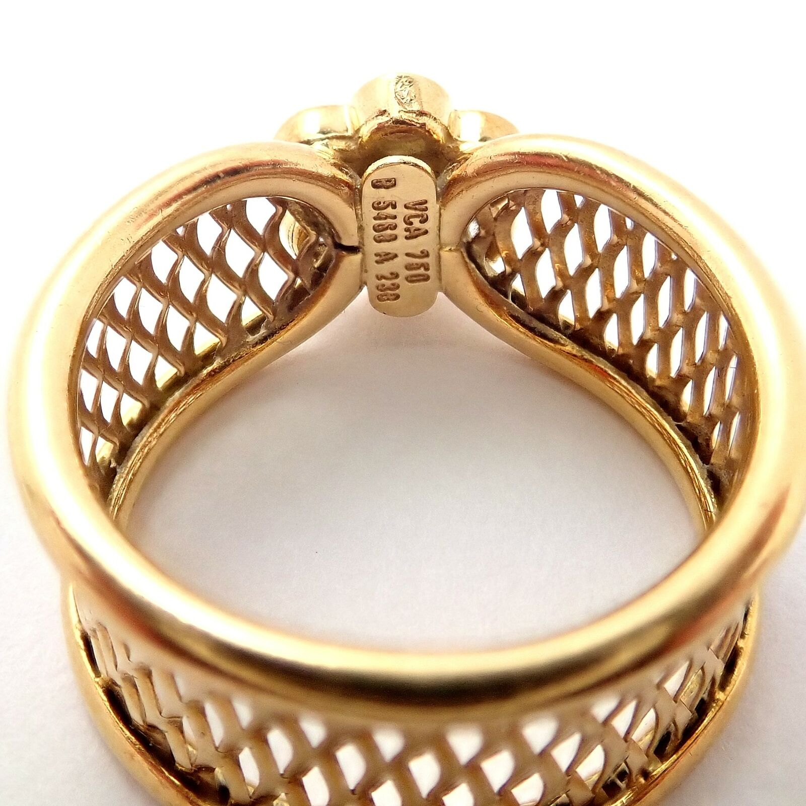 Van Cleef & Arpels 18k Yellow Gold Diamond Fleurette Mesh Ring Size 7 - Luxury Jewelry for Women, Perfect for Weddings, Anniversaries & Special Occasions