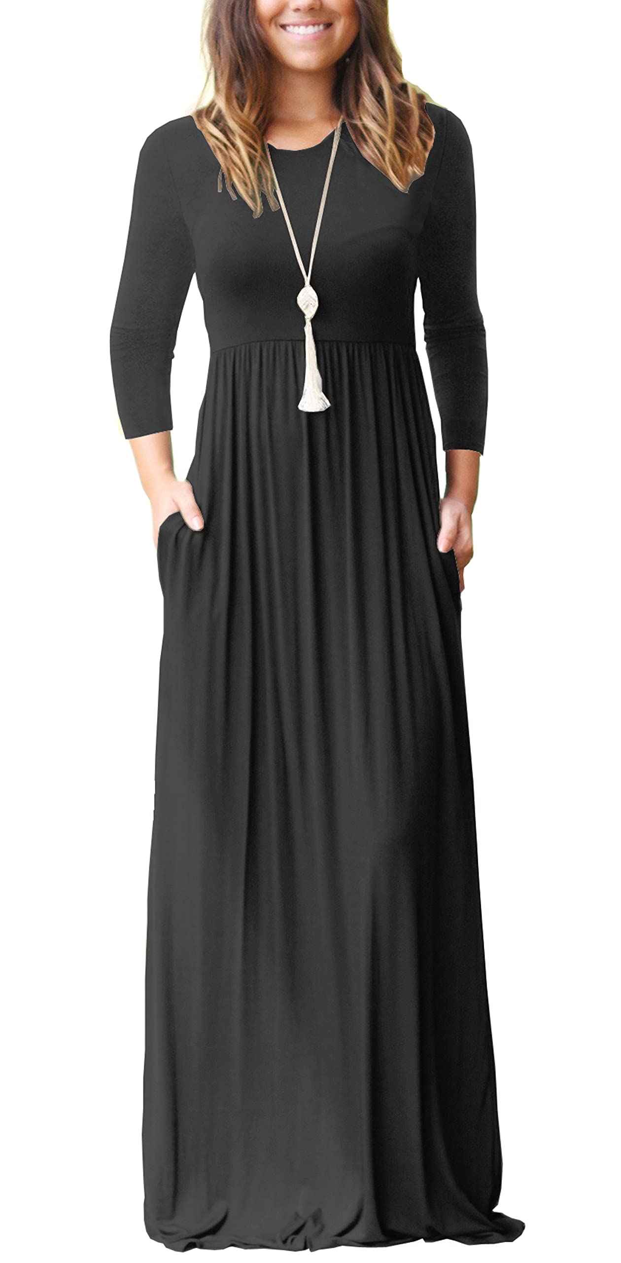 GRECERELLE Women's Maxi Dress Long Sleeve with Pockets - Flowy Casual Boho Dress for Women - Perfect for Beach, Vacation, and Everyday Wear