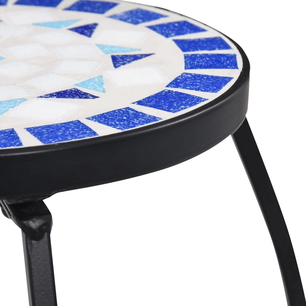 CHARMMA Mosaic Tables Set of 3 - Blue and White Ceramic Coffee Tables (11.1KG) for Living Room, Patio & Outdoor Decor