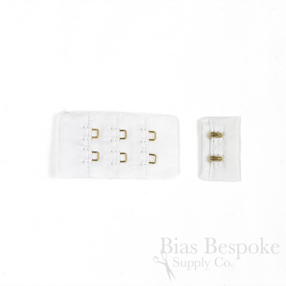 5-Pack AVA Nylon White Bra Hook & Eye Fasteners with Gold Hooks - Italian Made for Lingerie, Swimwear & Sewing Projects