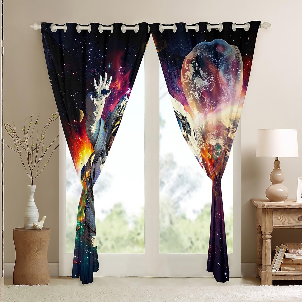 **NASA-Inspired Boys Astronaut & Galaxy Space Curtains - 2 Panel Set (84
