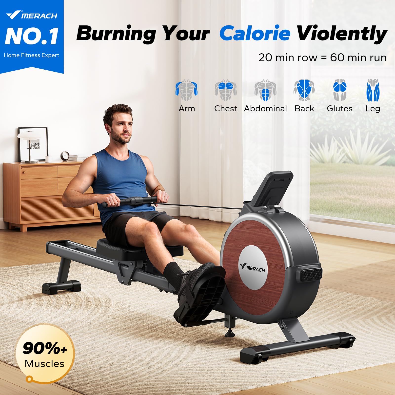 MERACH Magnetic Rowing Machine for Home - 16-Level Quiet Resistance Rower with 350lb Weight Capacity & App Connectivity | Perfect for Home Gym, Cardio Workouts & Full-Body Training