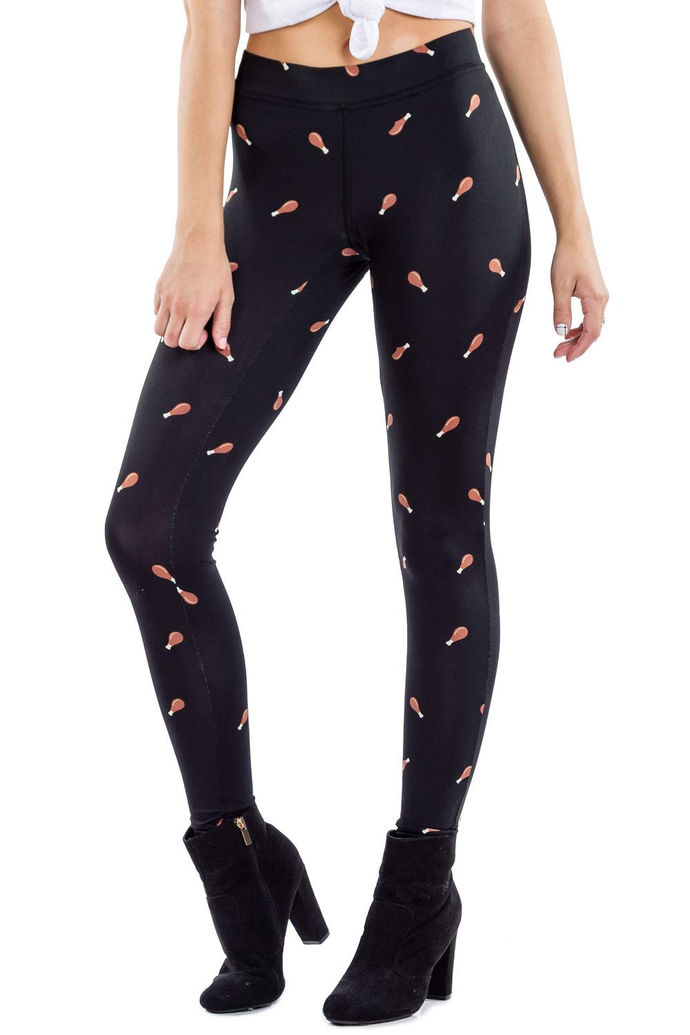 Funny Thanksgiving Leggings for Women - Black Turkey Patterned Holiday Leggings | Comfortable & Stretchy Thanksgiving Pants for Family Gatherings, Office Parties & Festive Outfits
