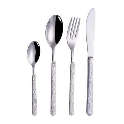 Premium 18/10 Stainless Steel Gold Silverware Set - 24-Piece Luxury Vintage Cutlery with Stone Design Handle - Elegant Spoon & Fork Tableware Set for Fine Dining, Wedding Gifts & Formal Dinner Parties (Silver)