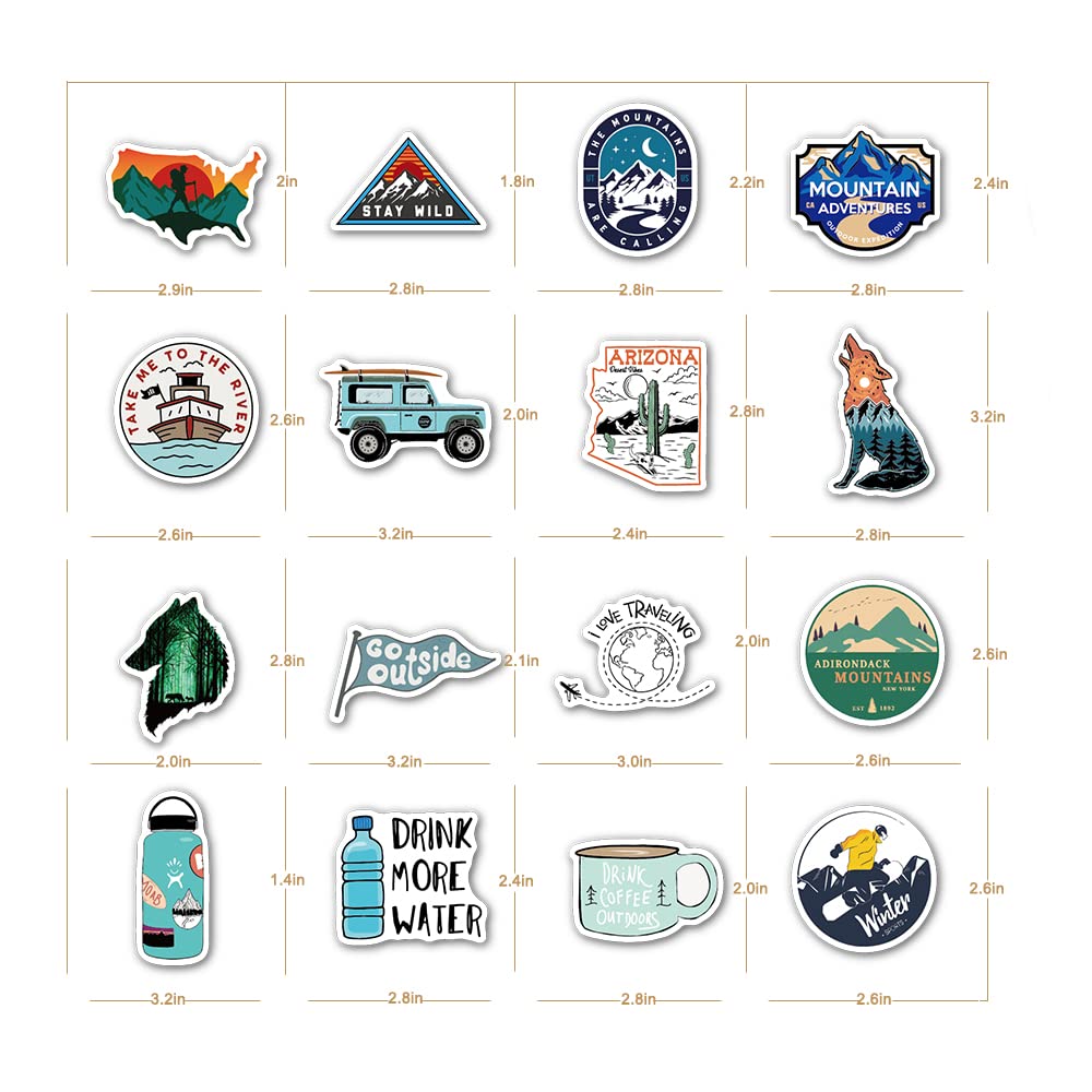 100 PCS Waterproof Outdoor Camping Stickers - Hiking, Travel, Adventure Decals for Water Bottles, Laptops & Gear - Bulk Stickers for Teens, Kids, Adults - Perfect for Nature Lovers & Outdoor Enthusiasts