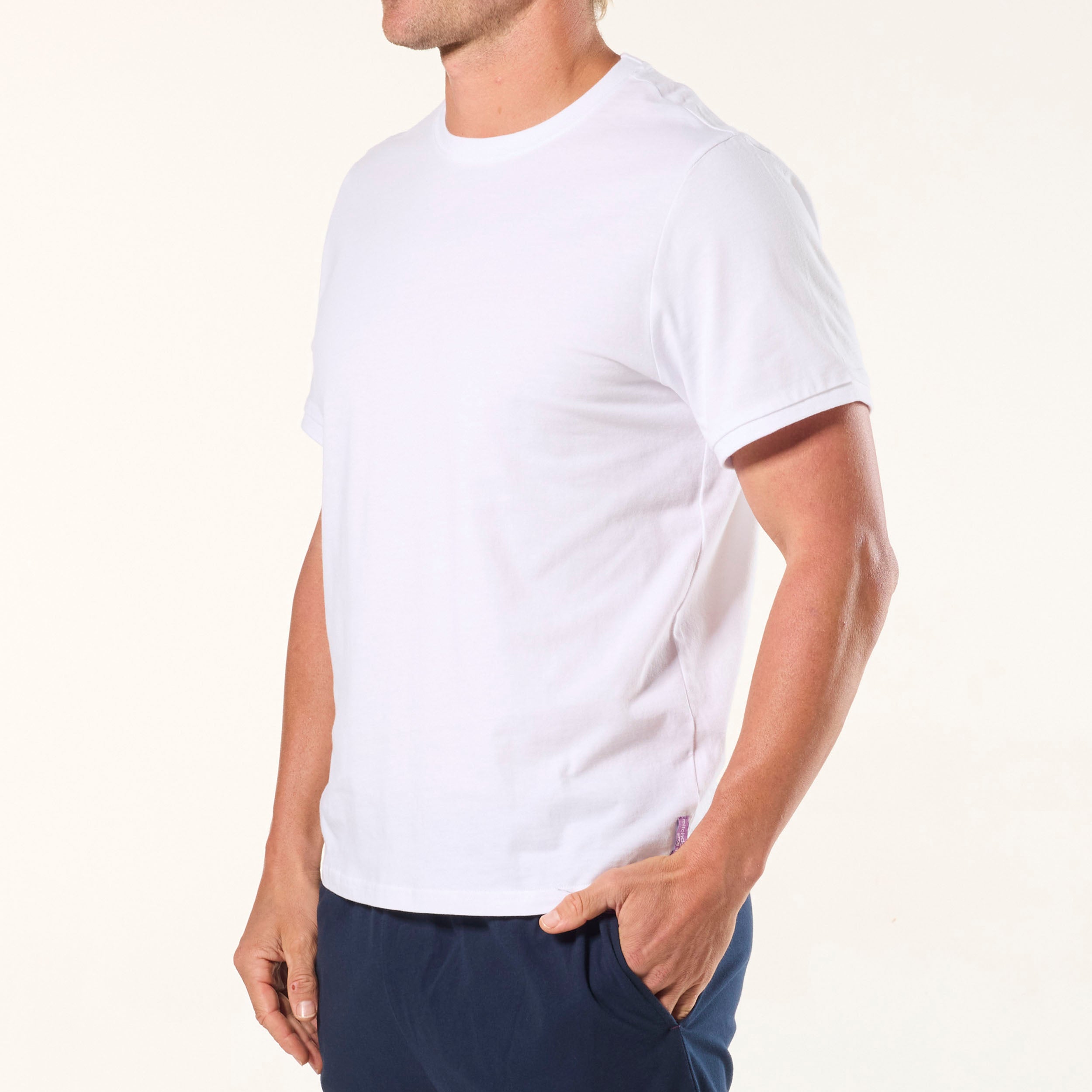 Men's Cotton Sleep Tee Shirt - Soft & Breathable White Nightwear for Relaxing at Home or Lounging
