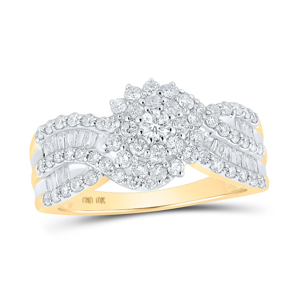 10K Yellow Gold Women's Round Diamond Cluster Ring - 1 CTTW, Elegant & Timeless Jewelry for Engagement, Anniversary & Special Occasions