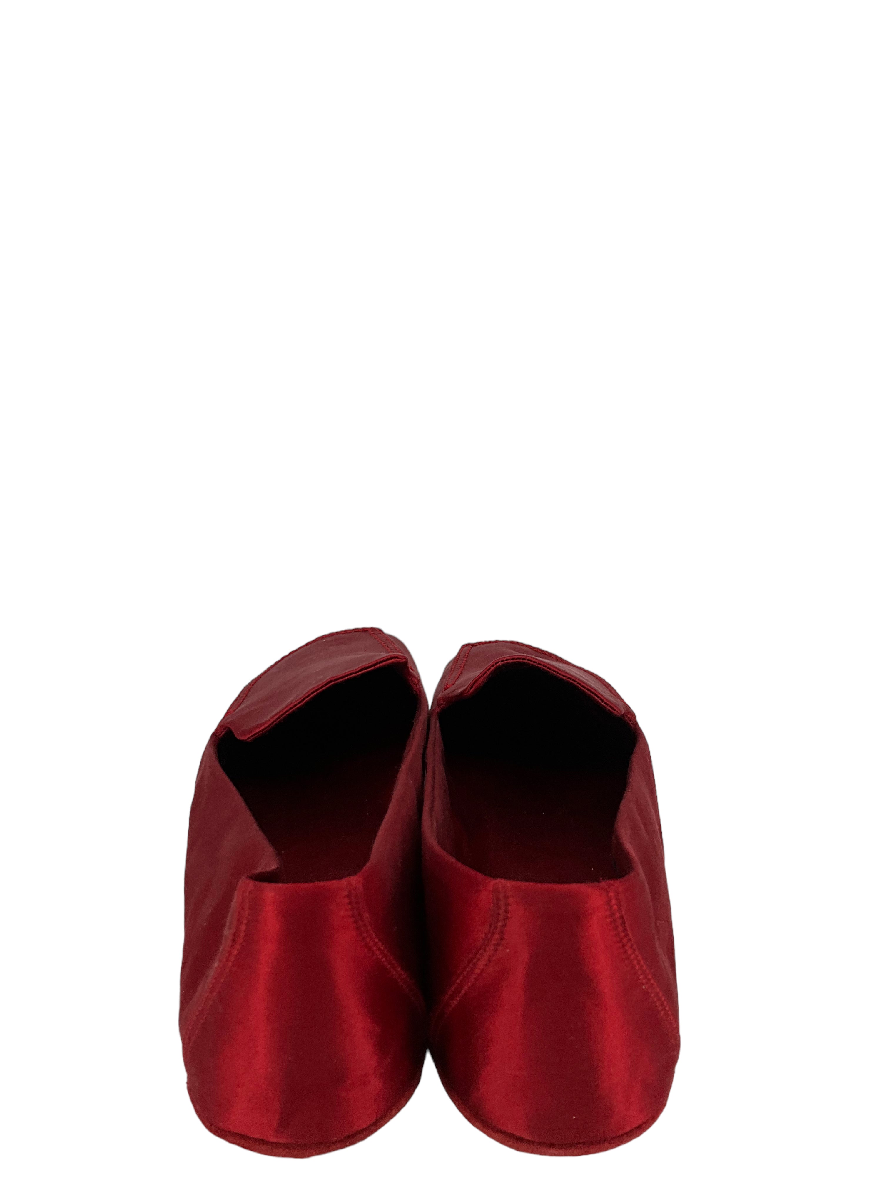 Prada Red Satin Ballet Flats Women's Size 10 with Matching Travel Bag - Elegant Comfort for Work, Travel and Special Occasions