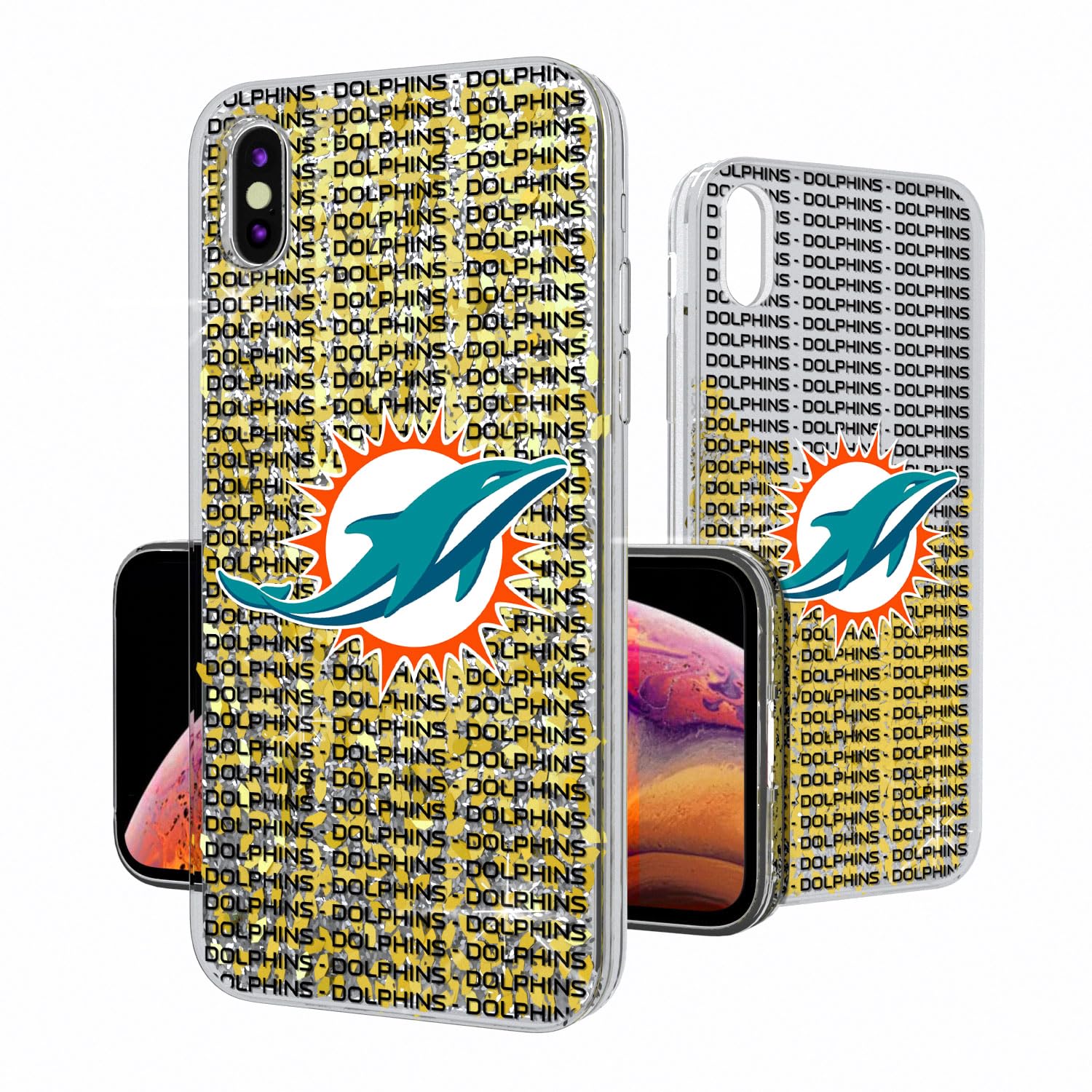Miami Dolphins Glitter iPhone Case - Durable Protective Cover with Text Backdrop Design for iPhone 13/14/15 Pro Max - Perfect for Football Games, Tailgating & Dolphins Fan Gifts