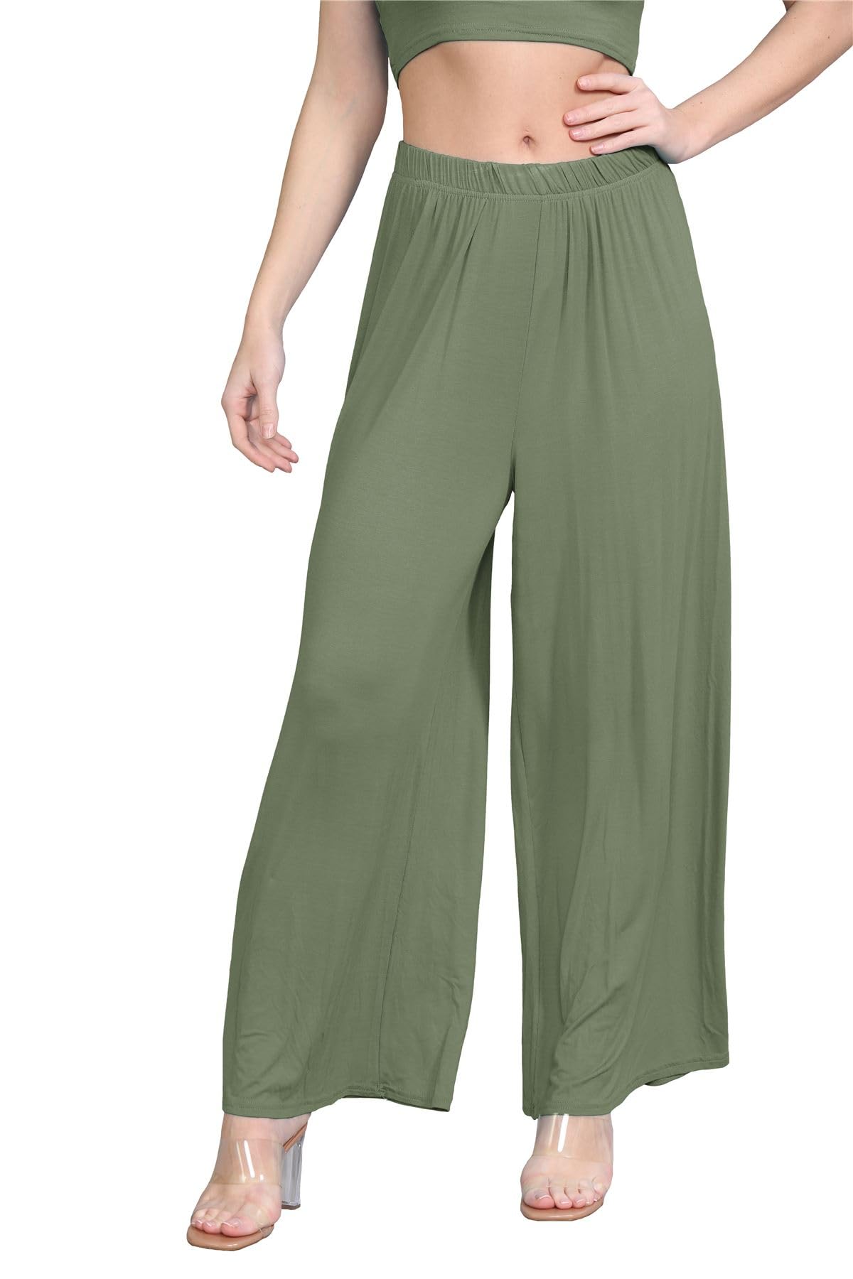 Janisramone® Women's Plain Wide Leg Palazzo Pants | High Waisted Flowy Trousers for Women - Office, Casual & Evening Wear | Comfortable Stretch Fabric for All-Day Wear