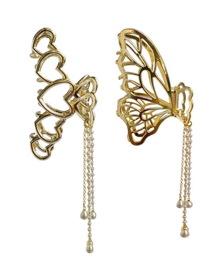 ANNA CREATIONS Golden Large Metal Pearl Hair Claw Clip - Elegant Hair Accessories for Women & Girls (2 Pack) - Perfect for Parties, Weddings & Everyday Styling