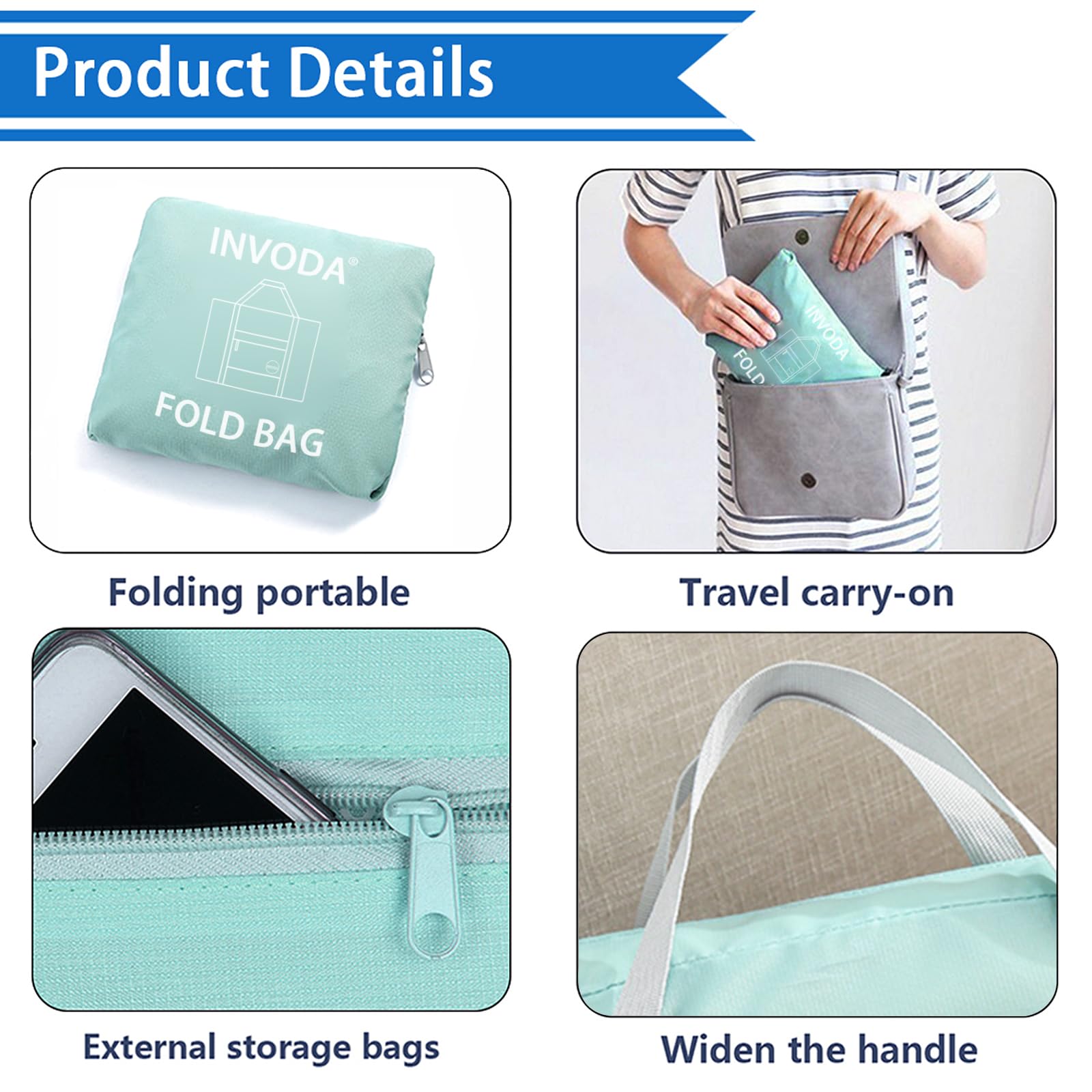 INVODA Foldable Travel Duffel Bag for Women & Men - Waterproof Gym Bag, Carry-On Weekender Overnight Bag for Sports, Gym, Air Travel - Fits Spirit Airlines Personal Item Size (Pink & Green) - Perfect for Weekend Getaways, Business Trips & Workout Sessions