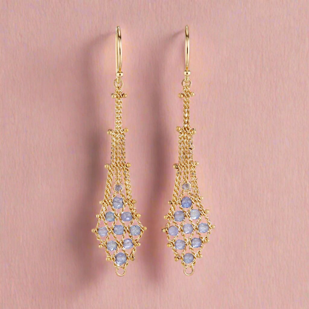 Exquisite Tanzanite Suspended Lattice Earrings | Genuine Gemstone Jewelry for Women | Perfect for Weddings, Parties & Special Occasions
