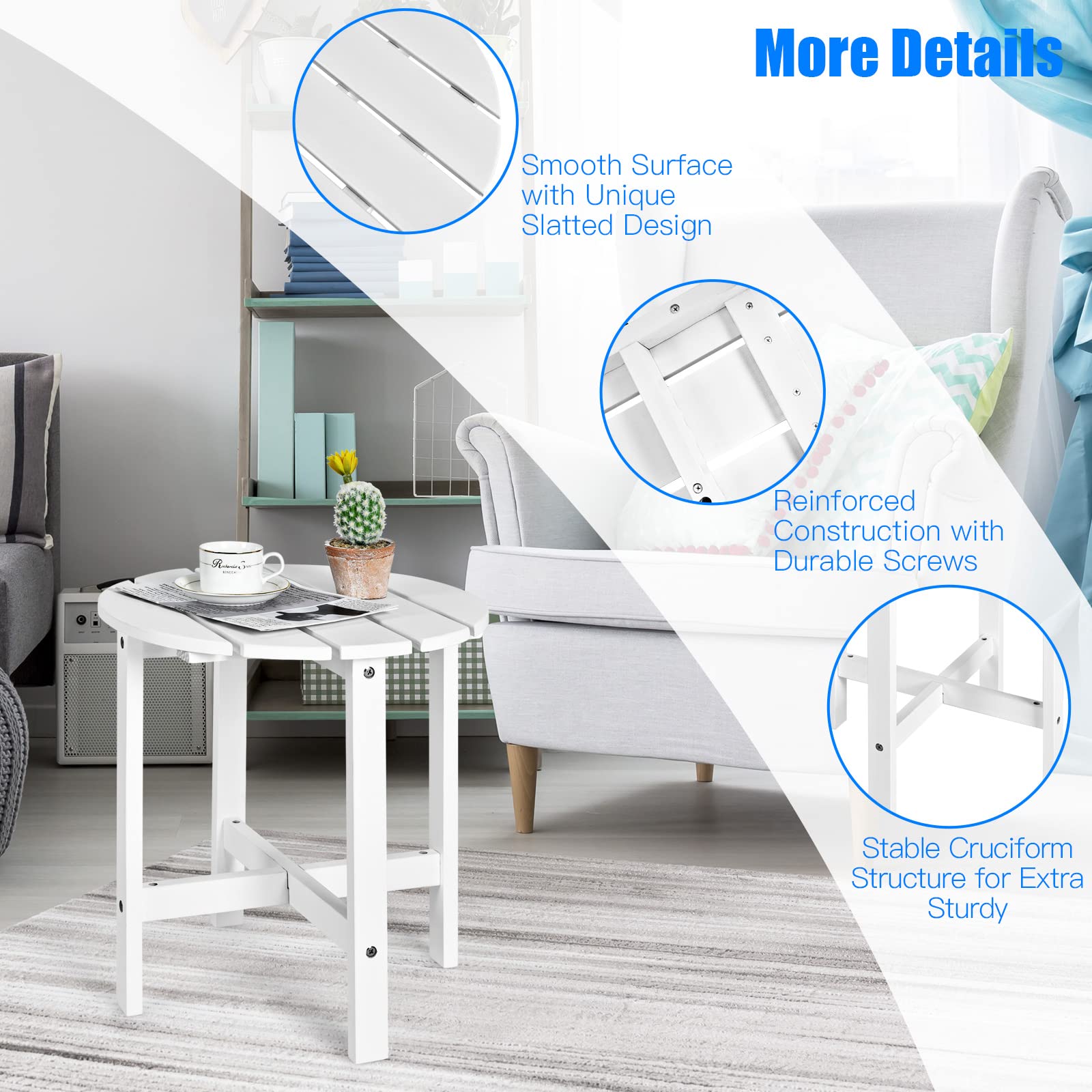 Giantex 18'' Round Outdoor Side Table - White Wooden Bistro Coffee Table with Stable Cruciform Base | Perfect for Garden, Patio, Balcony, Backyard & Living Room | Durable Small End Table for Coffee, Drinks & Outdoor Relaxation