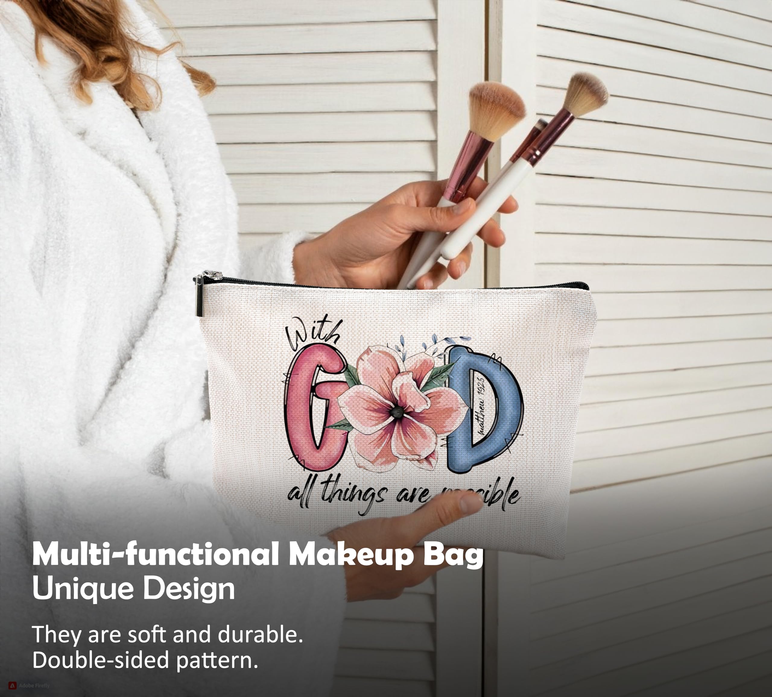 Christian Makeup Bag for Women - Bible Verse Cosmetic Pouch with Zipper (Philippians 4:13) - Inspirational Religious Gift for Her - Perfect for Church, Travel & Daily Devotion