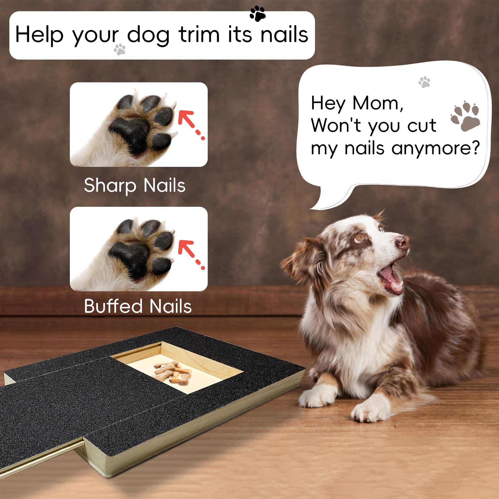 Dulooca Dog Nail Scratch Board with Toy Storage - Multifunctional Pet Nail File & Grooming Tool for Small to Medium Dogs - Black Sandpaper Scraper for Puppy Nail Care - Perfect for Home Grooming & Playtime