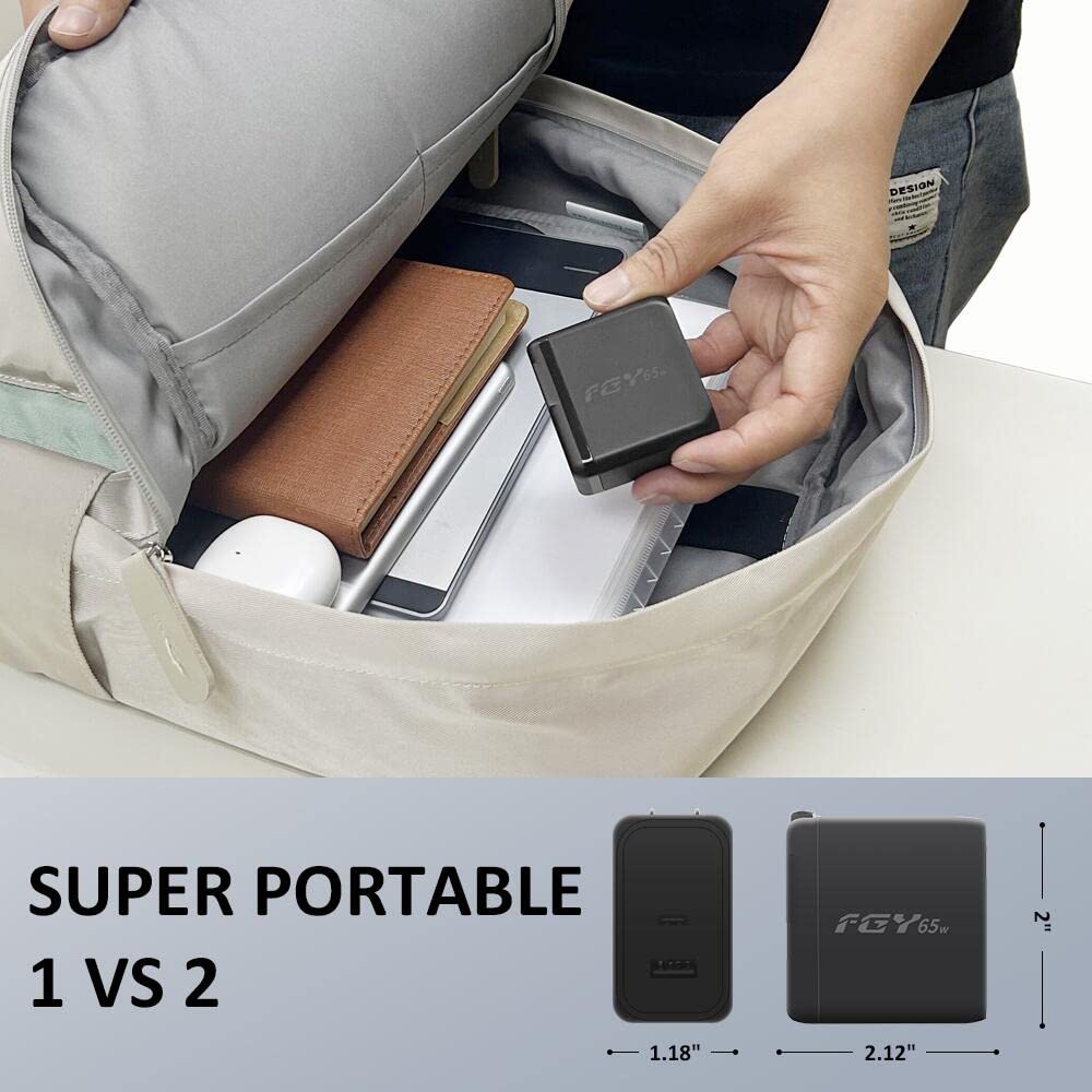 65W GaN II USB C Fast Wall Charger - Dual Port PD Charging Block with Foldable Plug for MacBook Air/Pro, iPhone 16/15, Samsung Galaxy - Perfect for Travel, Office & Home Charging