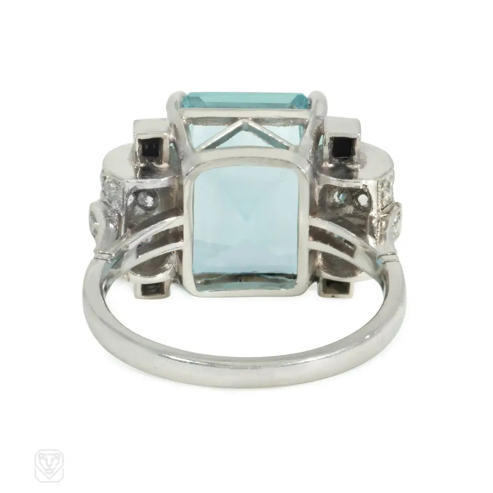 Art Deco Onyx, Diamond & Aquamarine Vintage Ring – Elegant Statement Jewelry for Weddings, Parties & Special Occasions