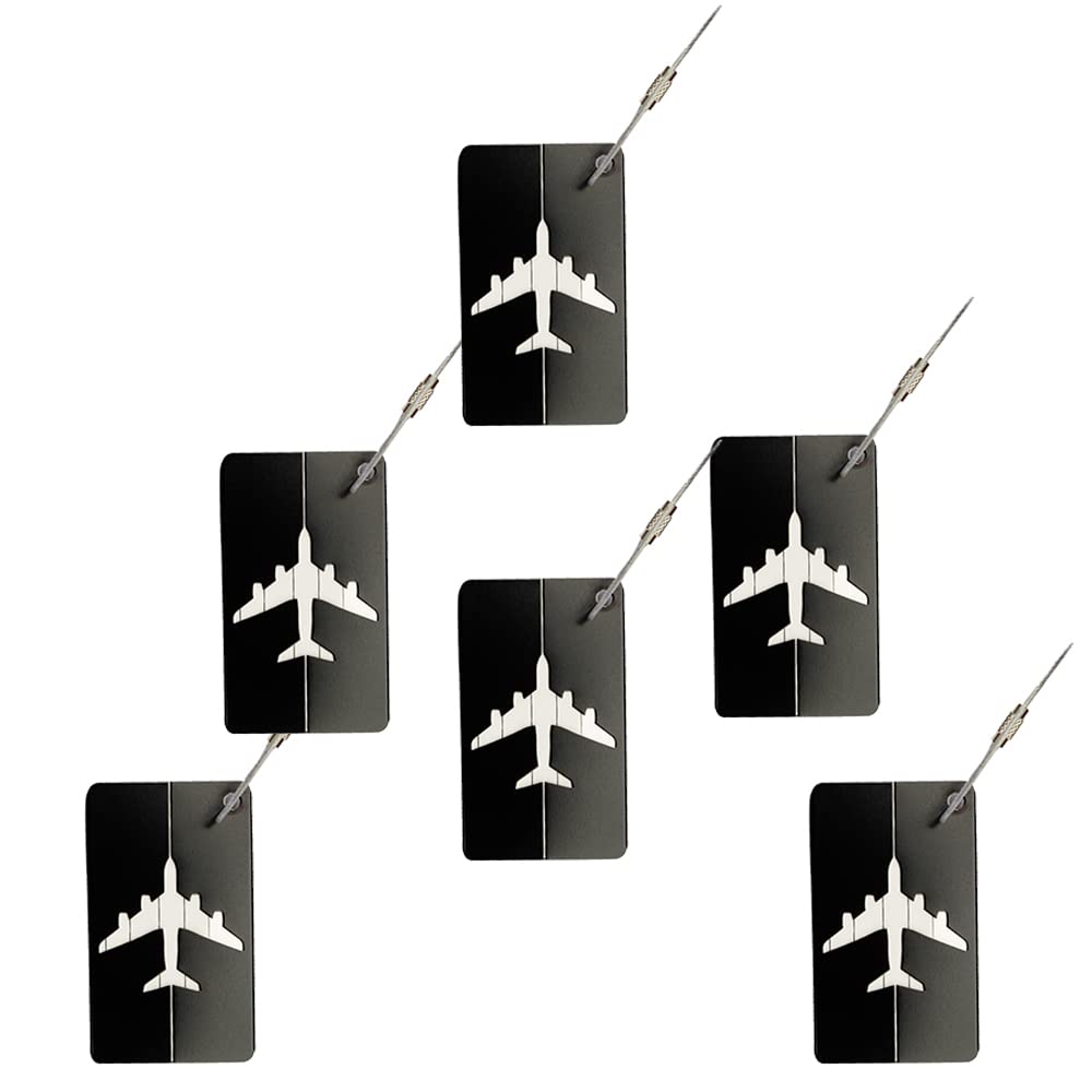 Flowden 6-Piece Aluminum Metal Luggage Tags with Business Card Holder - Durable Travel ID Bag Tags for Suitcases, Backpacks & Carry-Ons - Perfect for Airports, Business Trips & Vacation Travel (Black)