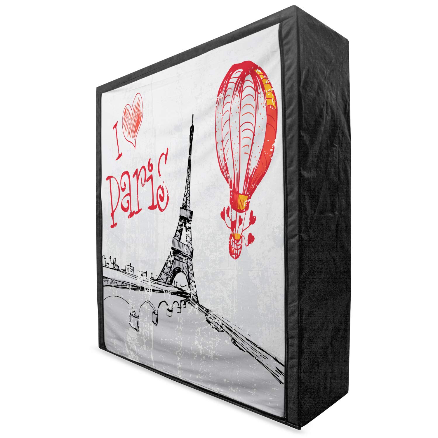 Ambesonne Love Portable Fabric Wardrobe - Paris Romance Hot Air Balloon with Hearts Print, 59