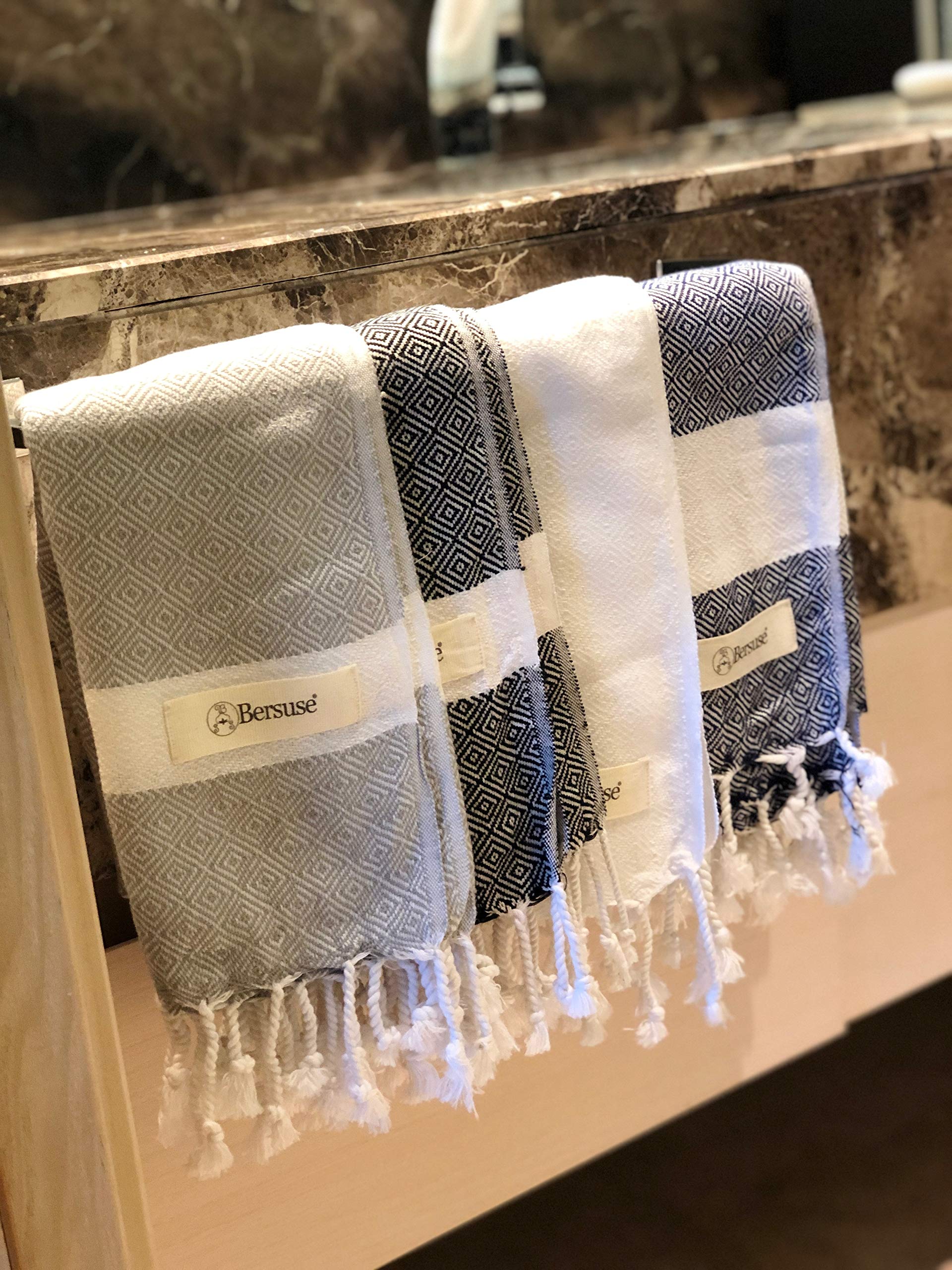 Bersuse 100% Cotton Turkish Bath Towels - Ultra Absorbent & Quick-Drying Hand Towels for Bathroom, Kitchen & Spa - Soft Face, Hair & Hand Towels Set of 6 (23x43 Inches, White) - Perfect for Home, Hotel & Gym Use