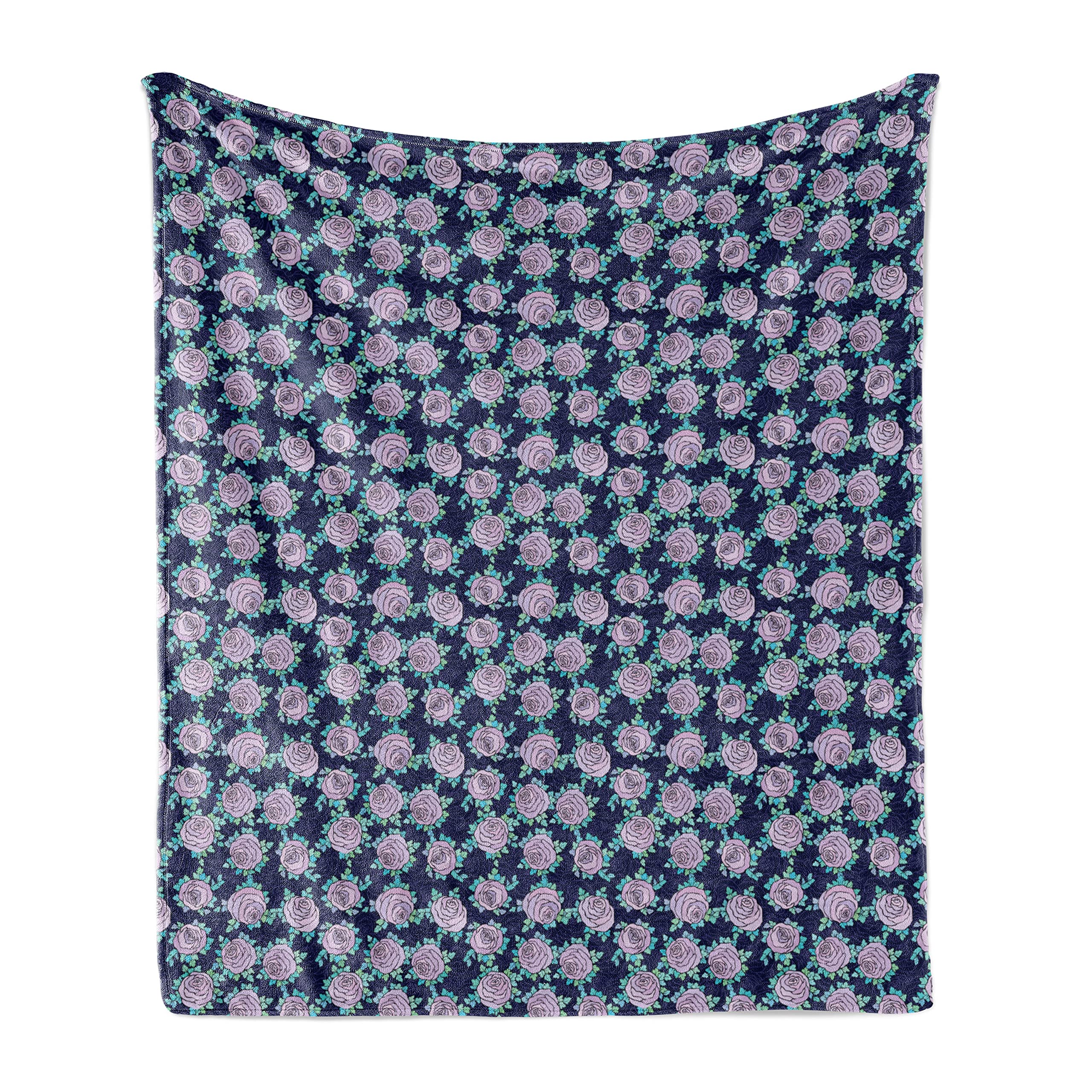 Ambesonne Flannel Fleece Throw Blanket - Romantic Rose Flower & Blue Leaves Design, Soft & Cozy 50