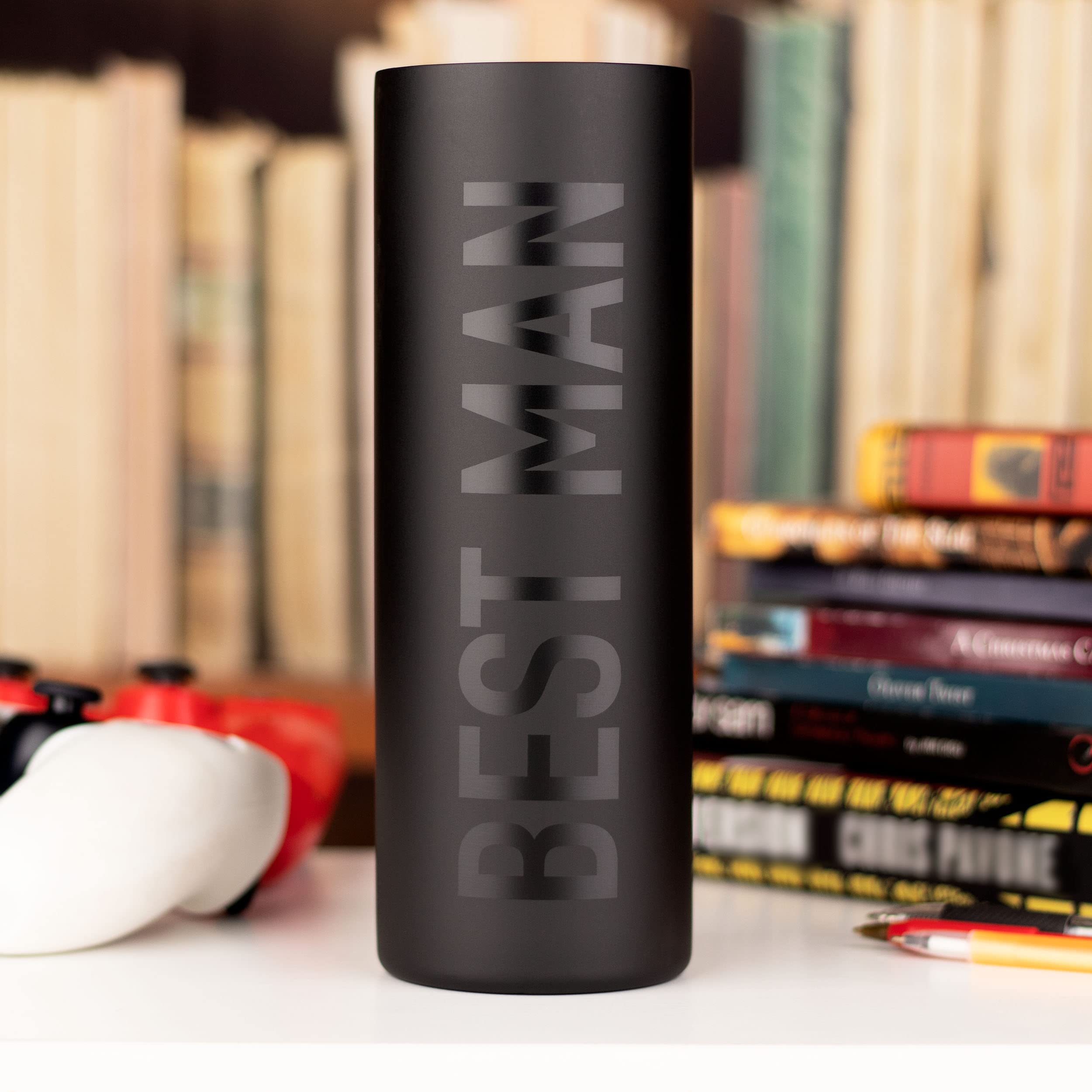 JENVIO 20oz Matte Black Stainless Steel Travel Tumbler - Insulated Coffee Mug for Hot & Cold Drinks, Best Groomsman Gift for Weddings, Valentine's Day - Perfect for Office, Commuting & Outdoor Adventures