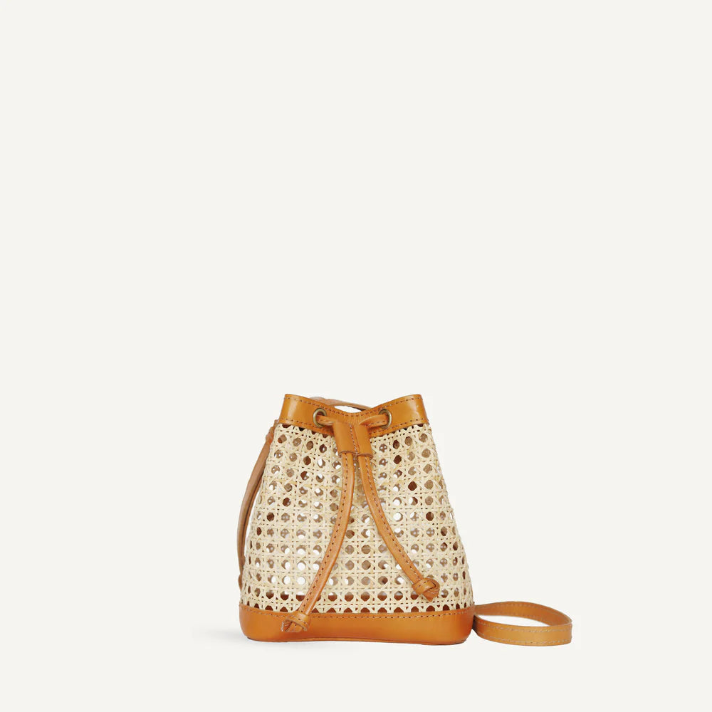 Bembien Benna Bucket Bag - Handwoven Caramel Rattan Tote for Women | Perfect for Beach, Shopping & Everyday Use