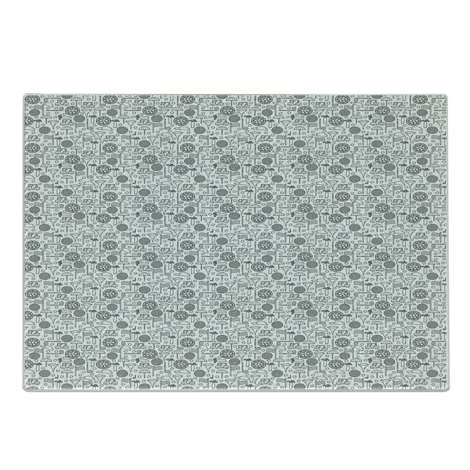 Ambesonne Golf-Themed Tempered Glass Cutting Board - Small Size, Grey & White - Doodle Art Design for Serving & Decor - Perfect for Outdoor BBQ, Picnics & Golf Party Gifts