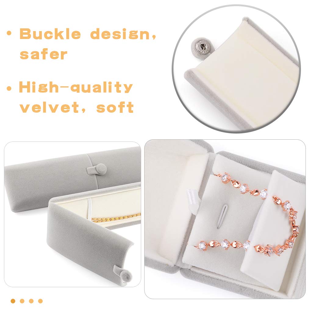 Rolin Roly Velvet Jewelry Box - Soft Flocked Necklace & Bracelet Storage Display Case for Pendants (Gray) | Perfect for Gift Wrapping, Jewelry Organization & Retail Displays