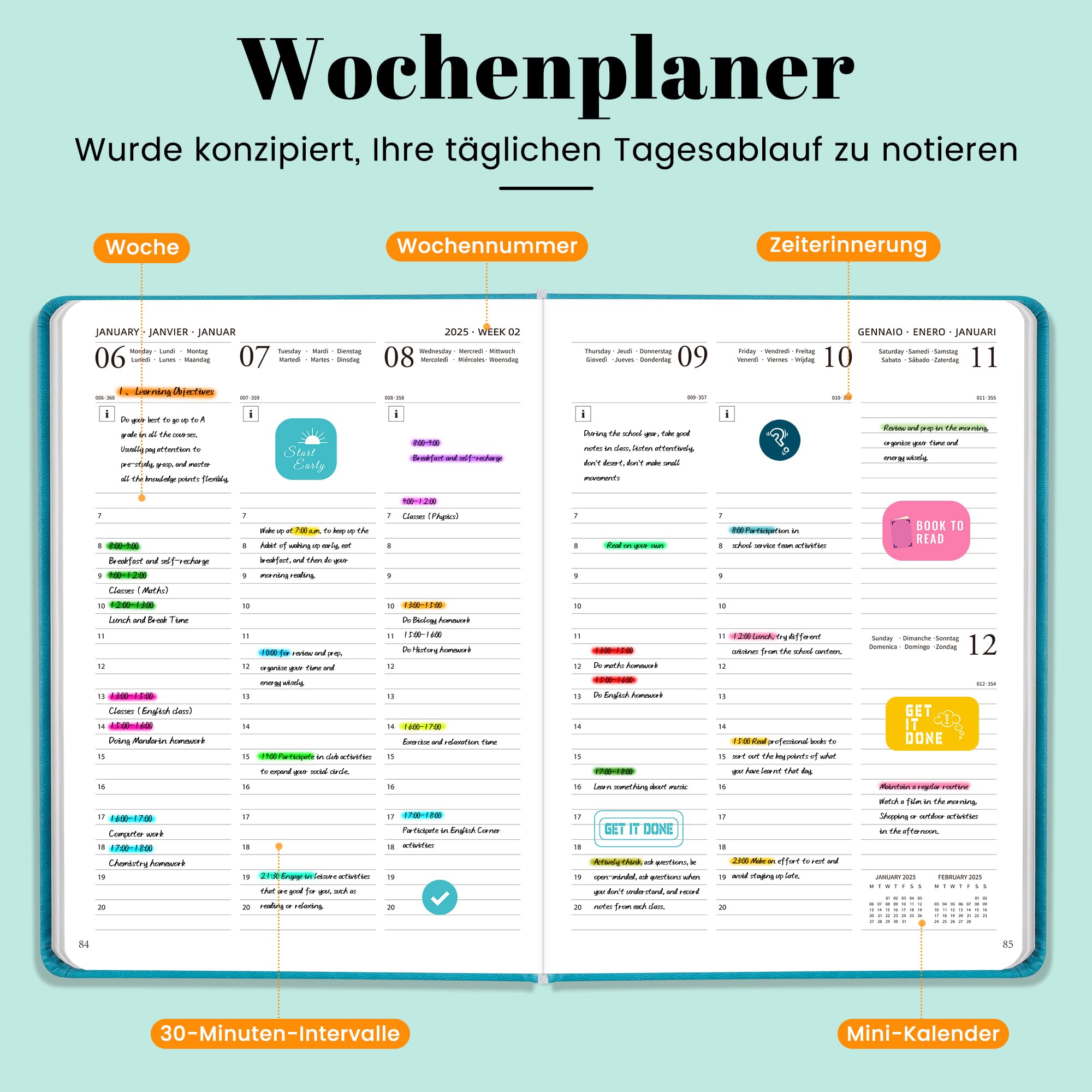 Jokisa 2024-2025 Weekly & Daily Planner - 17 Month Vertical School Planner from August 2024 to December 2025 with Pen Holder, Bookmark & Stickers (22 x 16 cm) - Perfect for Students, Teachers & Office Organization