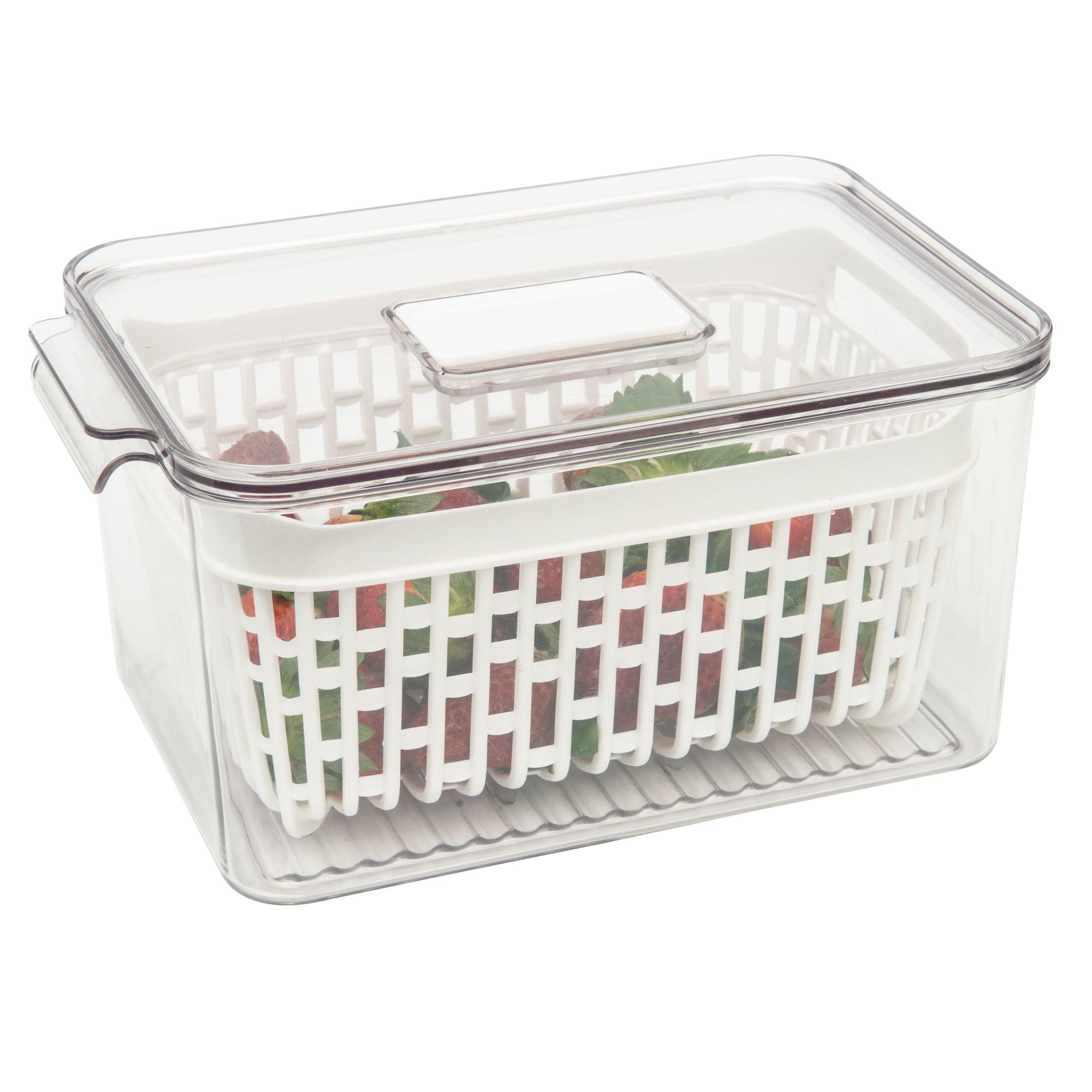 Space-Saving Fridge Storage Container with Removable Basket - Perfect for Organizing Fruits, Vegetables & Snacks in Your Refrigerator
