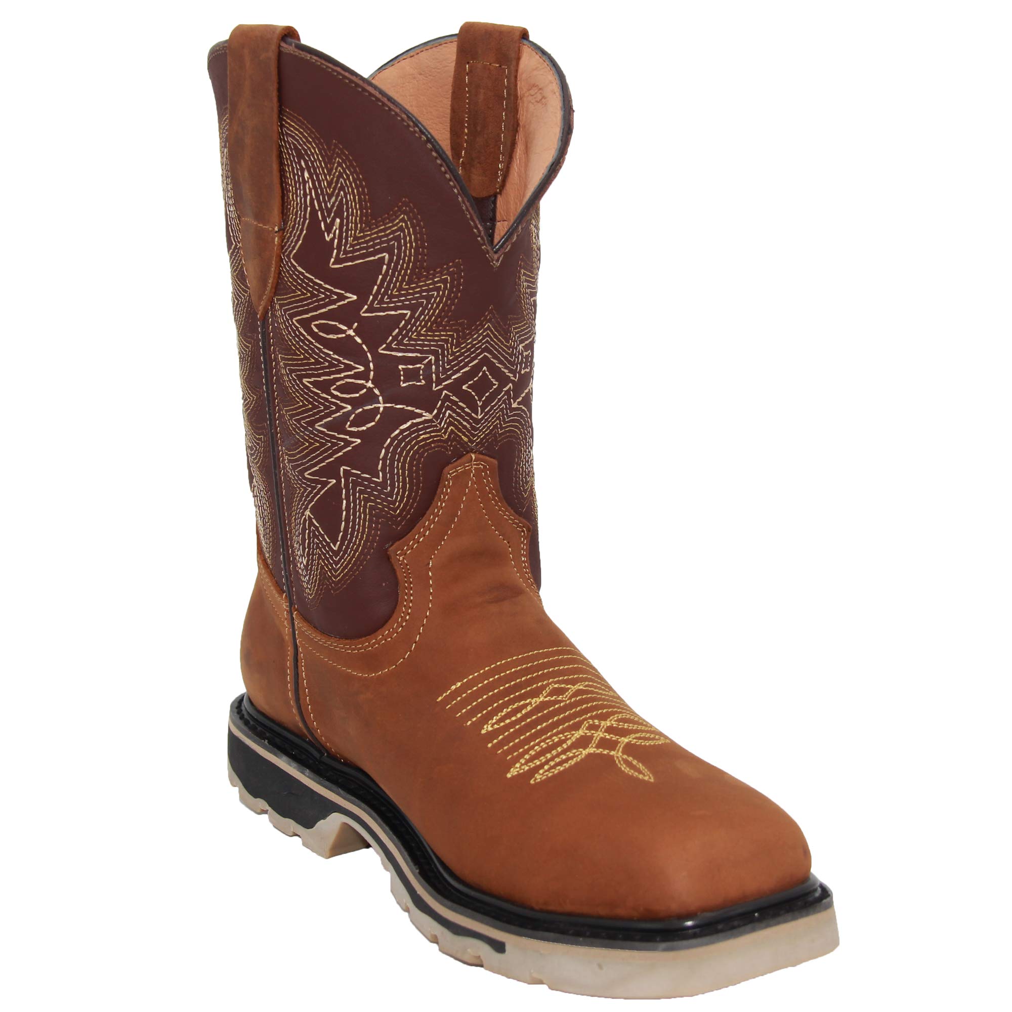Men's Leather Square Toe Steel Toe Western Work Boots - Durable Safety Shoes for Construction, Ranch & Outdoor Work