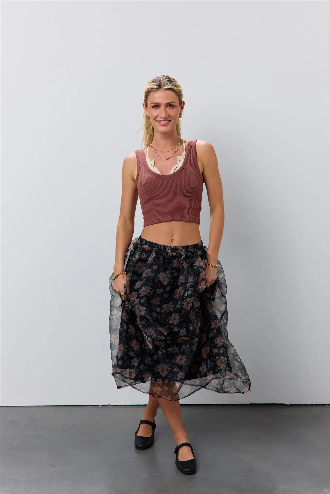 Elegant Floral Organza Skirt for Women - Summer Boho Maxi Skirt with High Waist & Side Slit - Perfect for Beach, Wedding, Party & Vacation Outfits