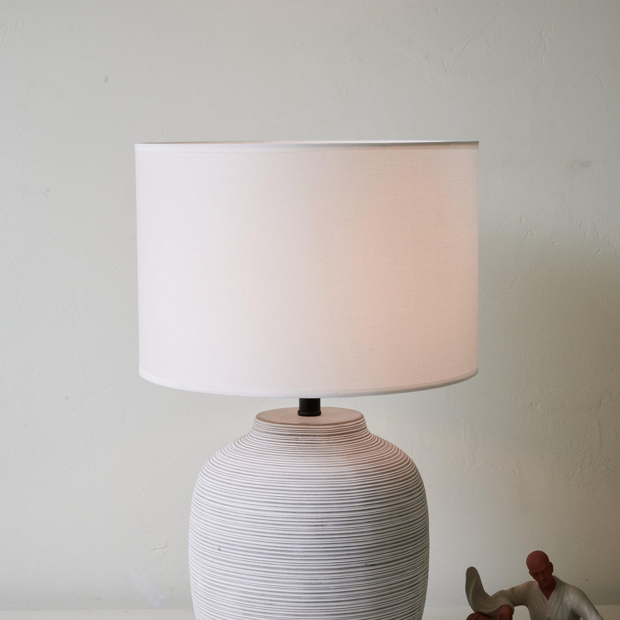 Modern Linen Stripe Table Lamp - Elegant Home & Office Lighting for Bedroom, Living Room, or Study - Soft Ambient Light for Reading & Relaxation
