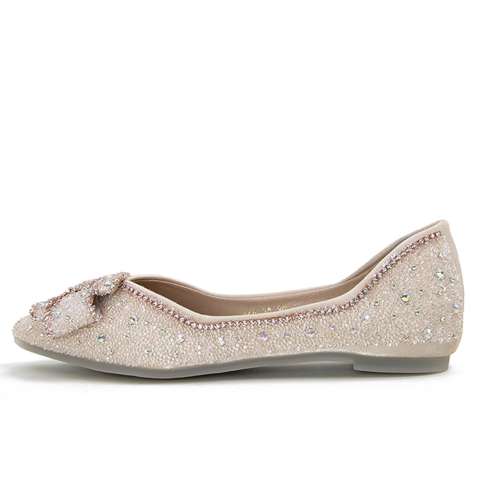 Sparkly Rhinestone Pointed Toe Flats for Women - Glitter Flower Wedding Shoes Comfortable Dress Pumps for Bridal Party, Prom & Evening Events