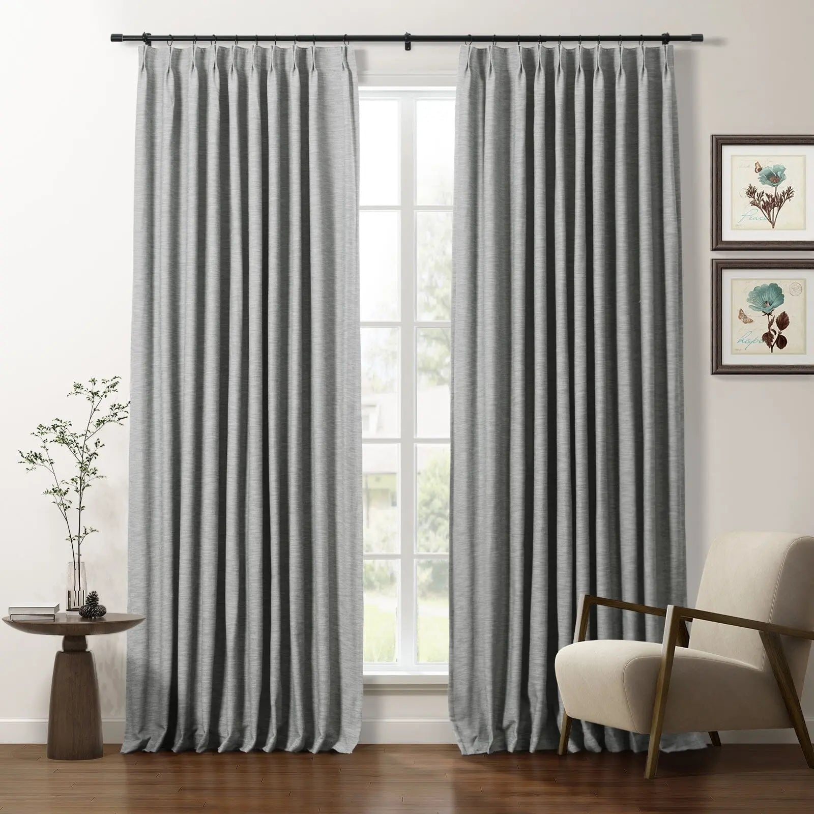 Premium Cotton Blend Pleated Curtains for Living Room & Bedroom - Elegant Drapery Panels with Thermal Insulation & Blackout - Perfect for Home Decor, Privacy & Light Control