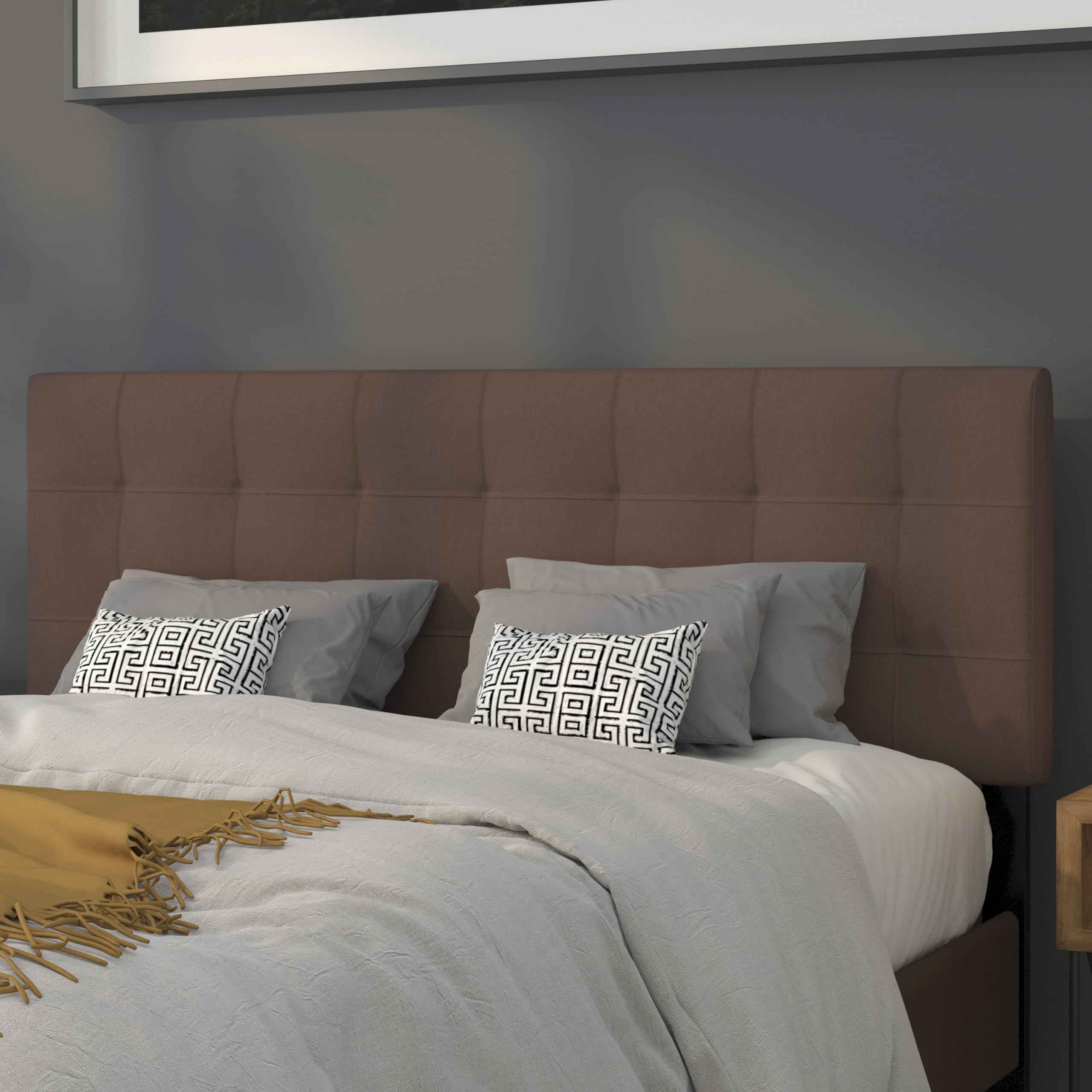 Quilted Tufted Queen Size Headboard - Dark Brown Upholstered Fabric Headboard for Bedroom, Elegant Bed Frame Accent for Master Bedroom Decor