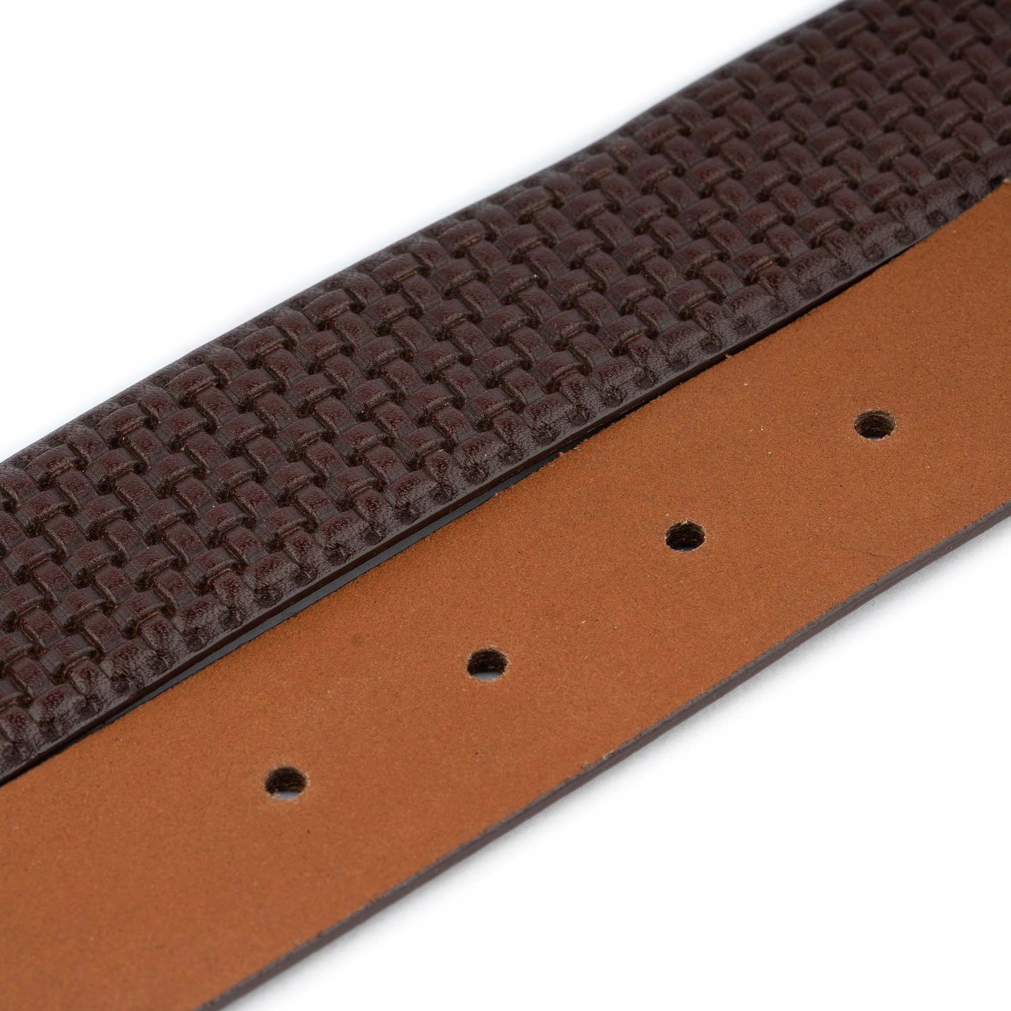 Premium Men's Leather Belt Strap for Cartier Buckles - Woven Embossed Dark Brown Genuine Leather - Perfect for Business, Casual & Formal Wear